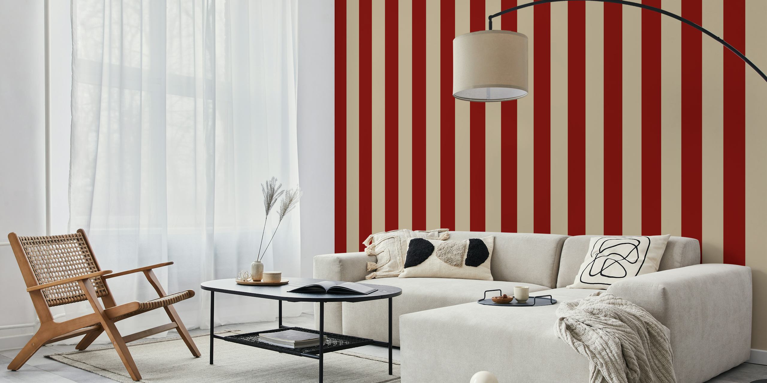 Ταπετσαρία Dark Red And Beige Boho Stripes σε ένα δωμάτιο