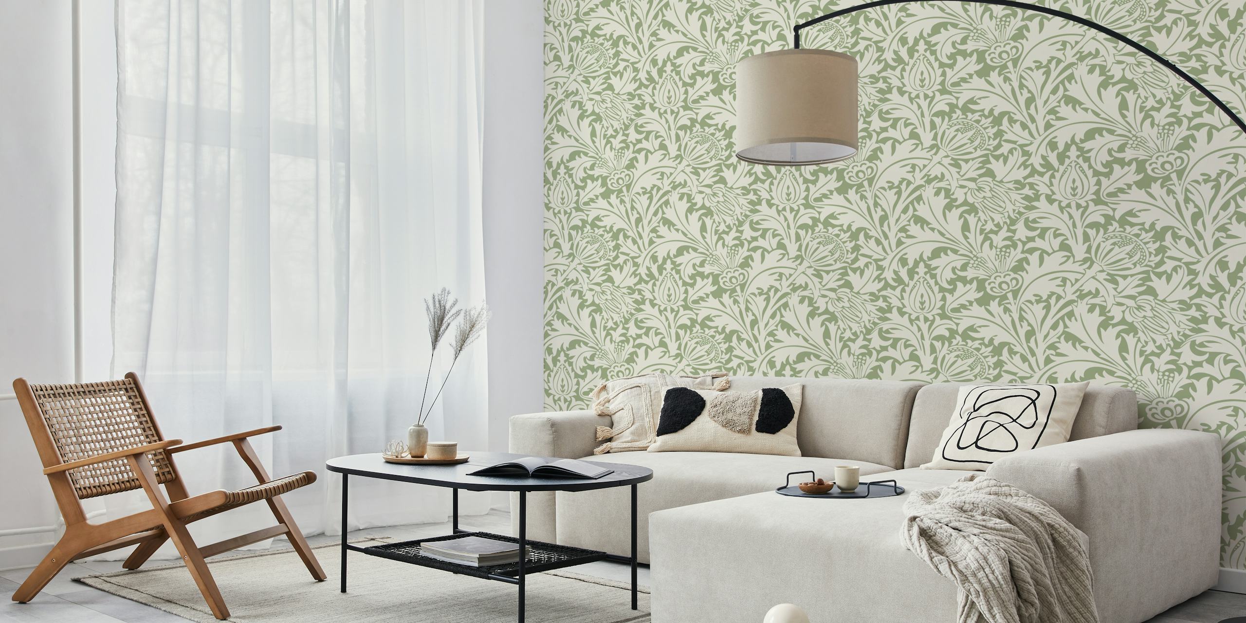 Victorian floral pattern in soft green tones wallpaper