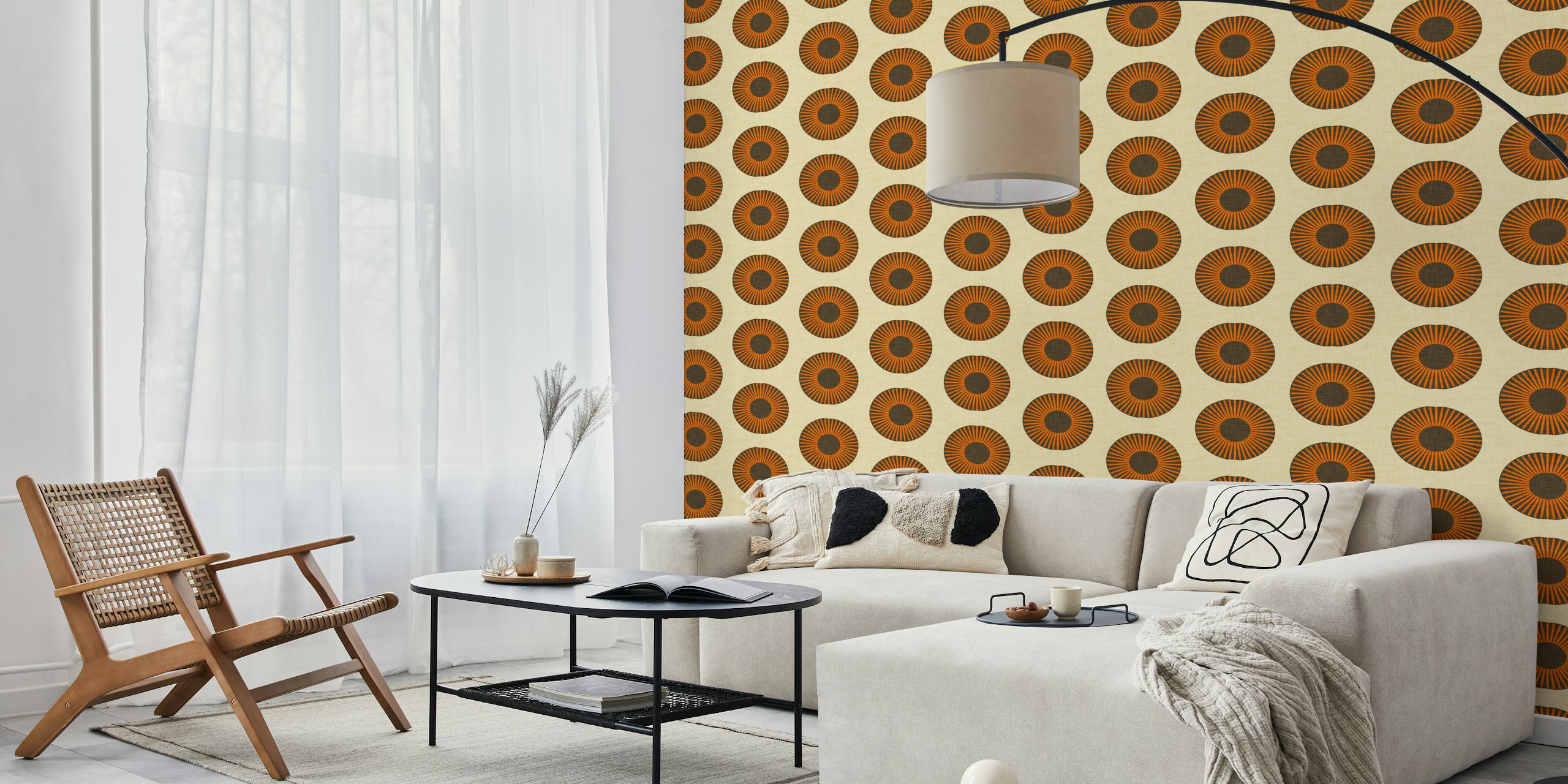 Earth Mod Abstract Sun beige and brown circular pattern wallpaper