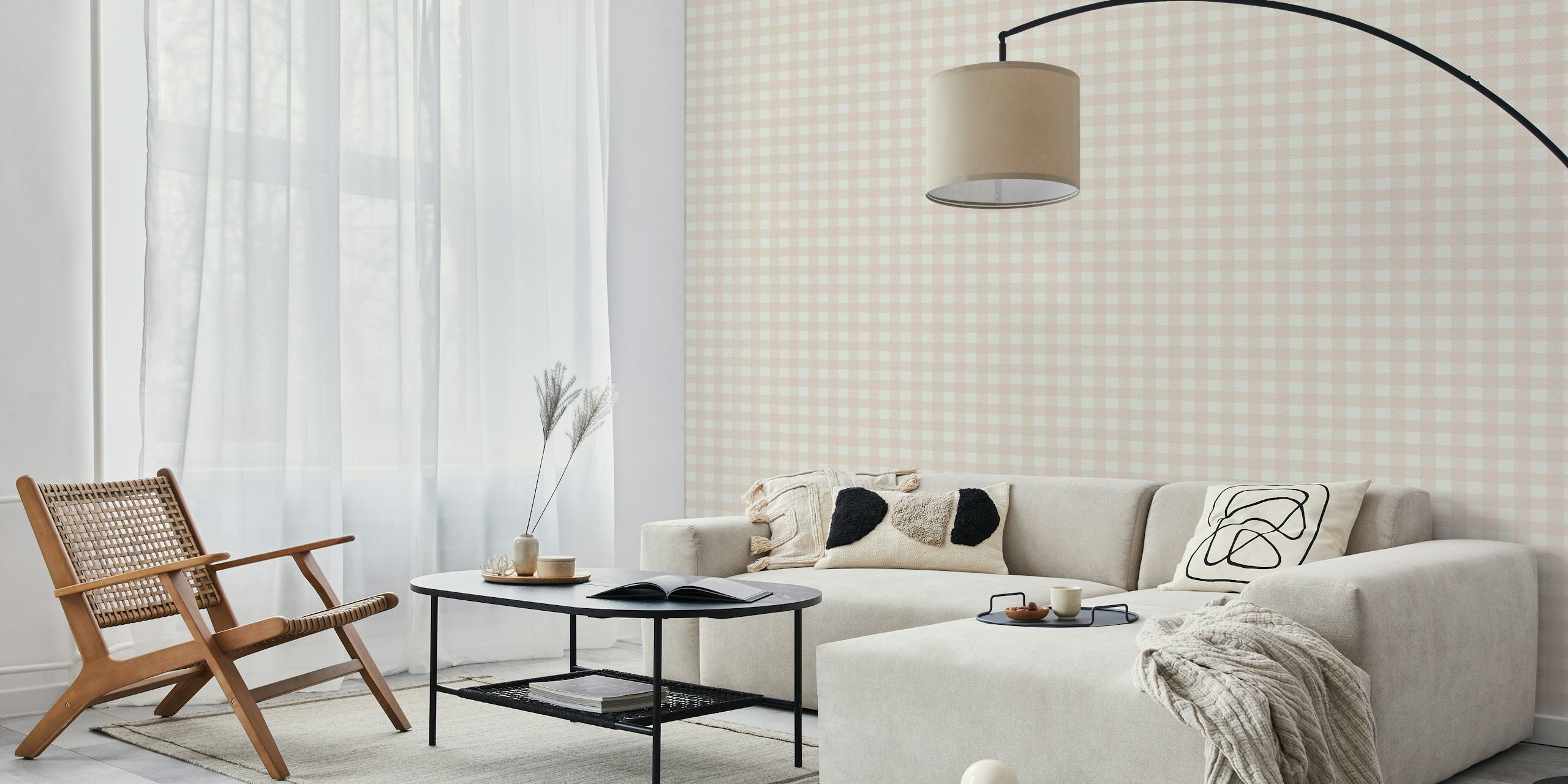 Charming Classic Gingham Pattern Peach Blush ταπετσαρία
