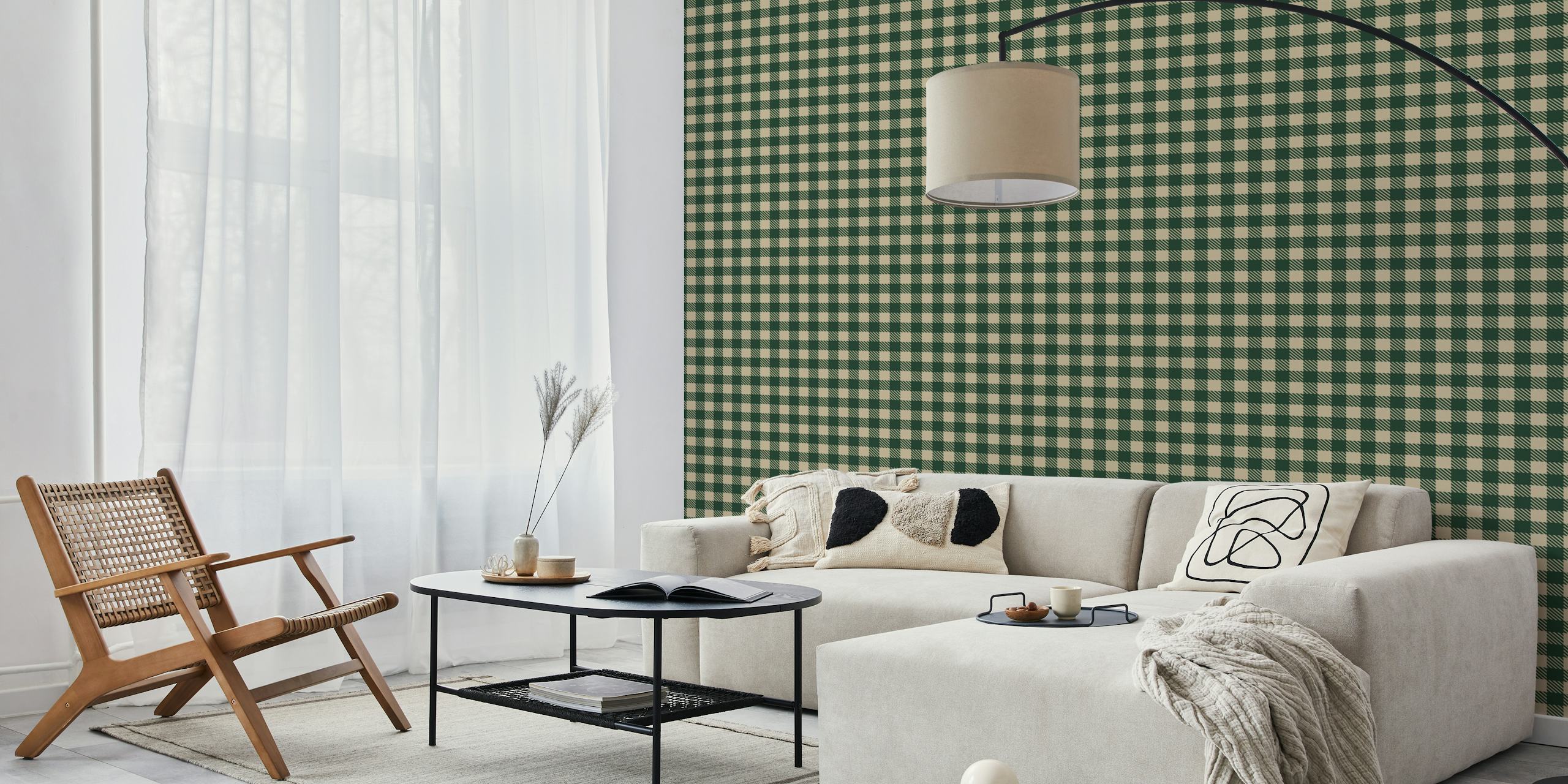 Charming Classic Gingham Pattern Green Sand wallpaper