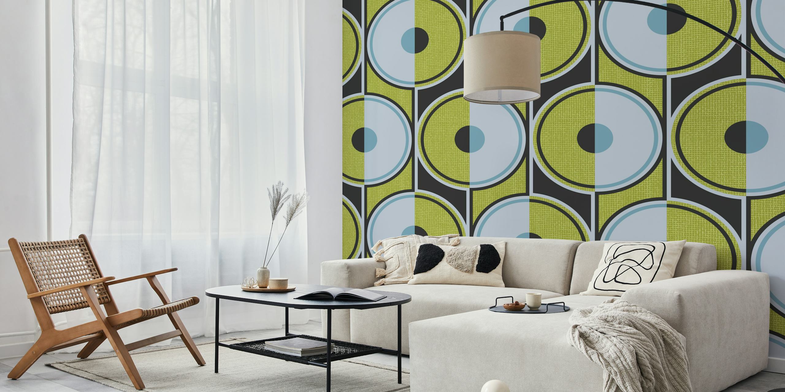 Design de papel de parede Retro circles sulphur em um quarto