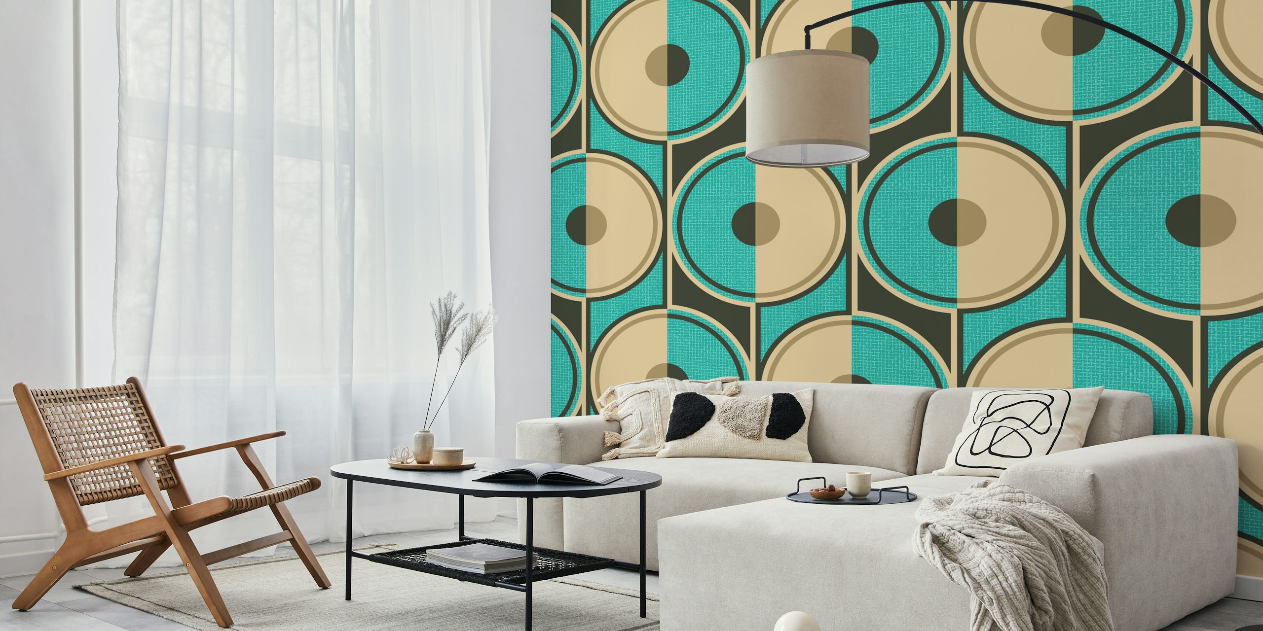 Papel de parede Retro Circles teal em um quarto