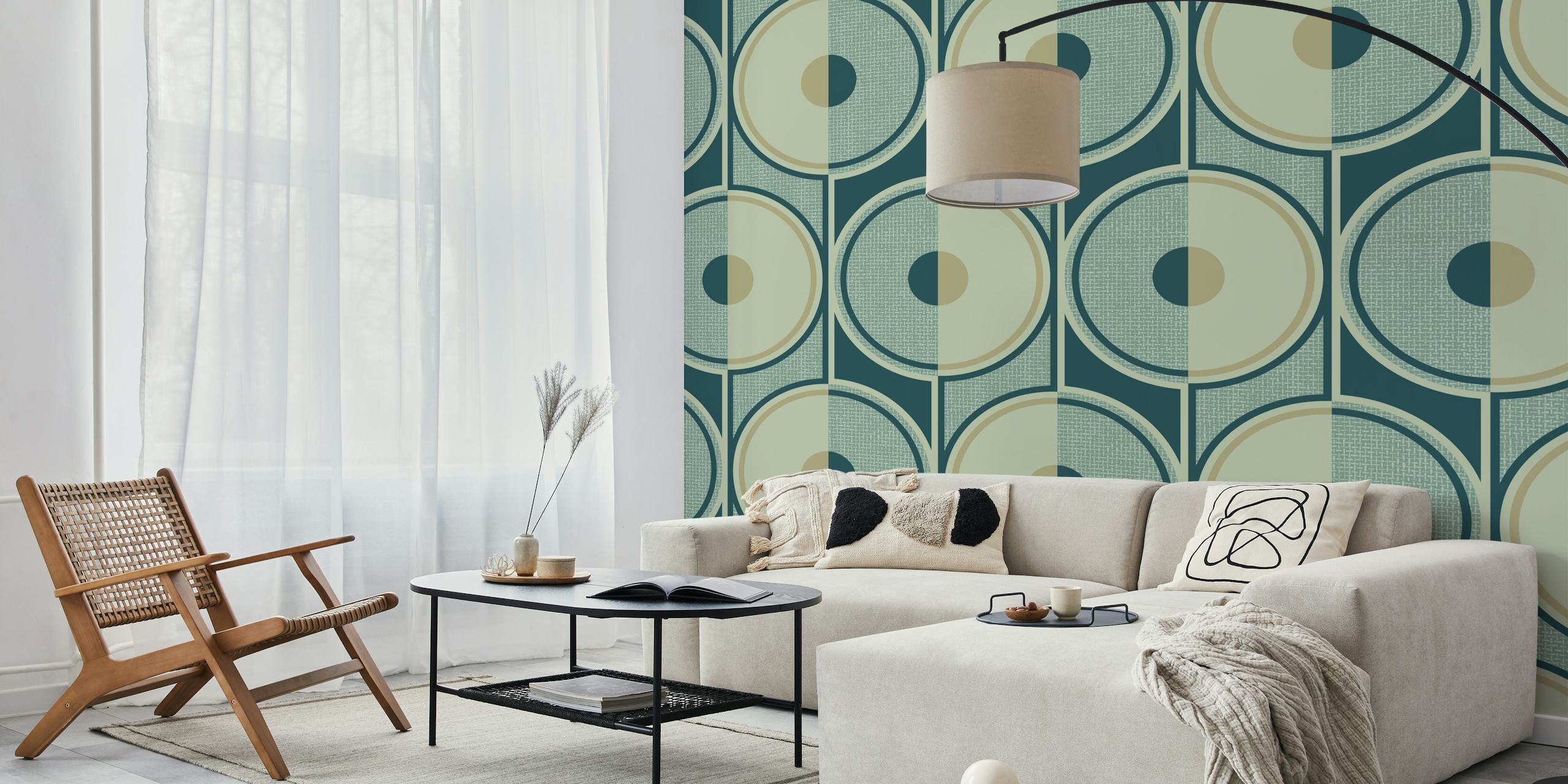 Tapeta Retro Circles smokey teal w pokoju