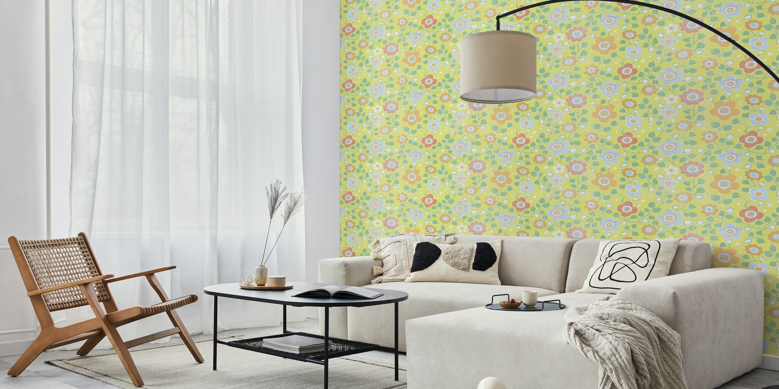 Simply Boho gul blomster tapet i et rum