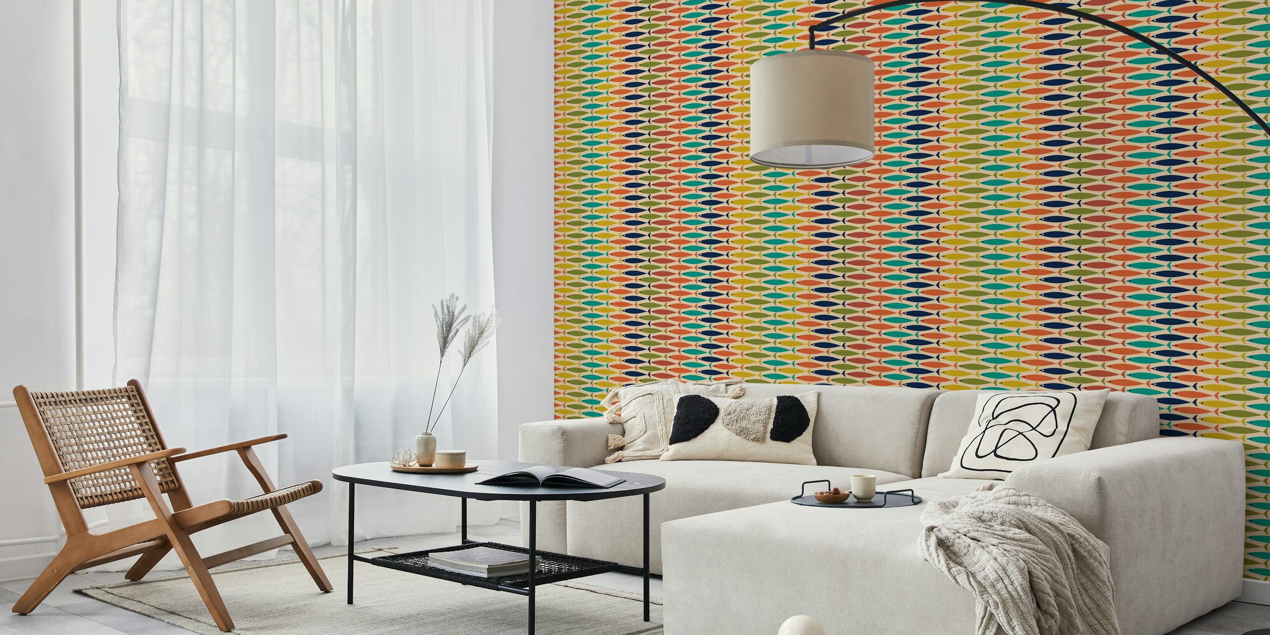 Ταπετσαρία Mid Century Modern Fish Stripes σε ένα δωμάτιο