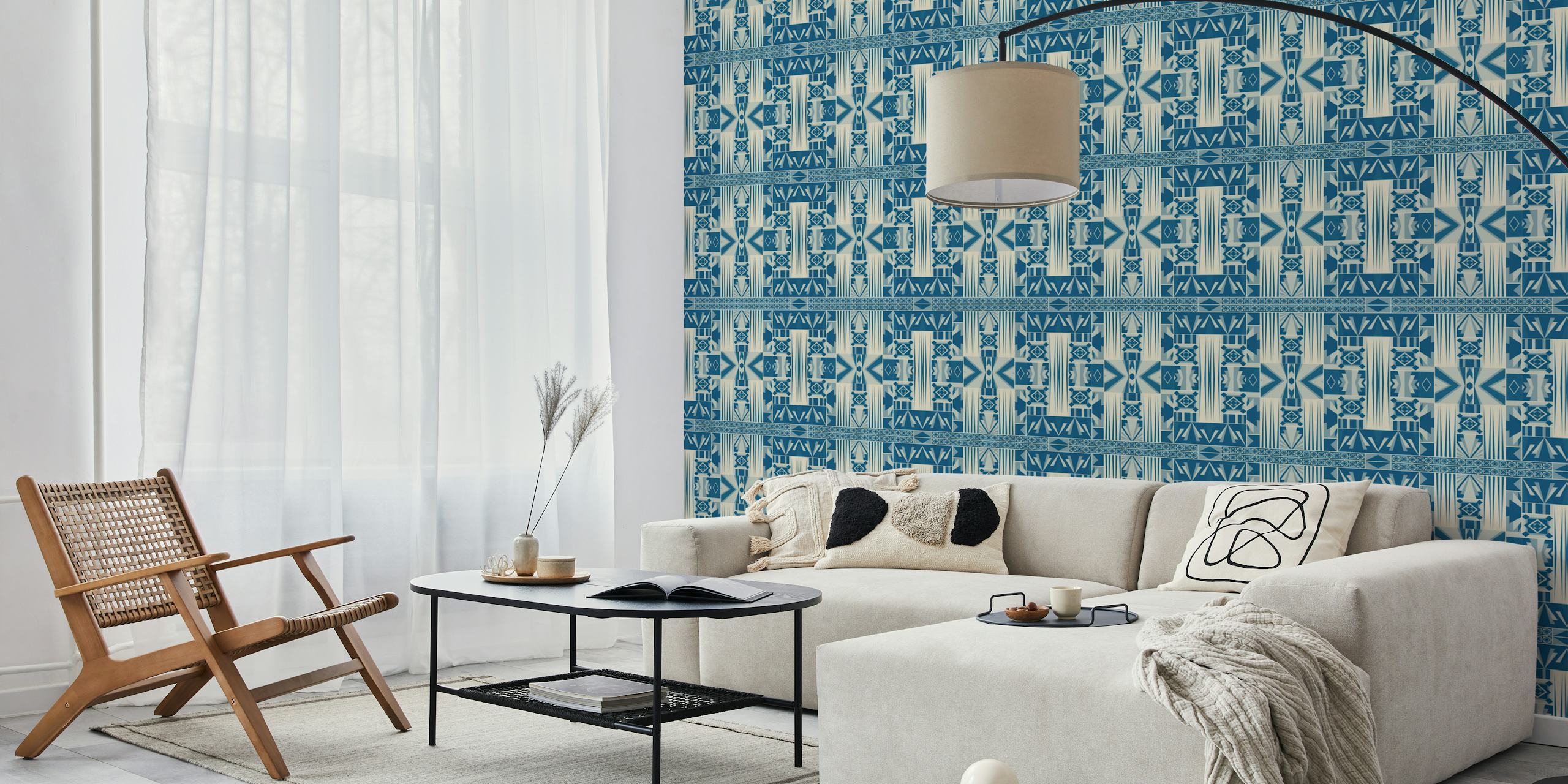 Geometric patterns in teal and beige colors Art Deco wallpaper