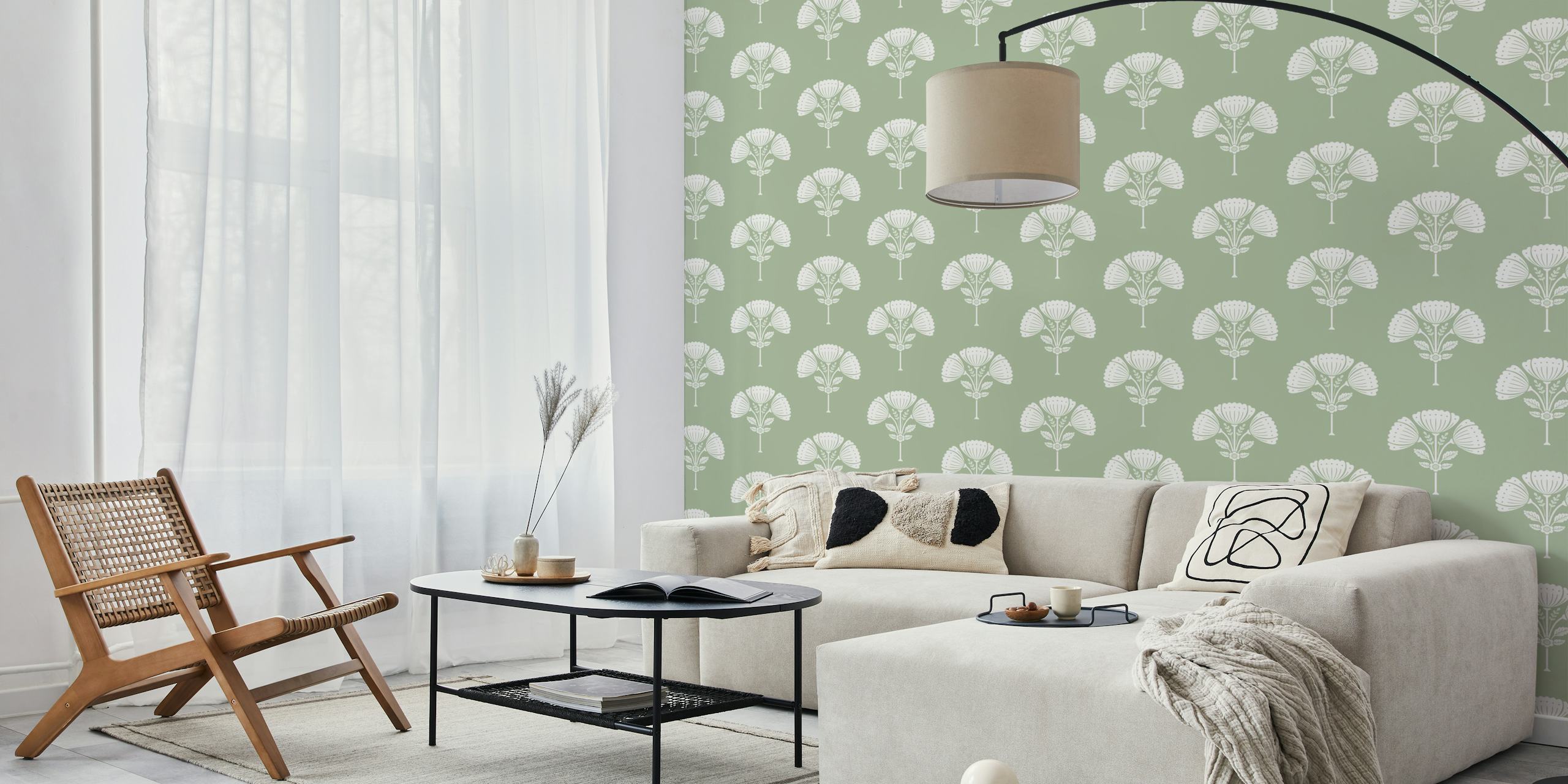 Block Print Bouquet wallpaper in a room