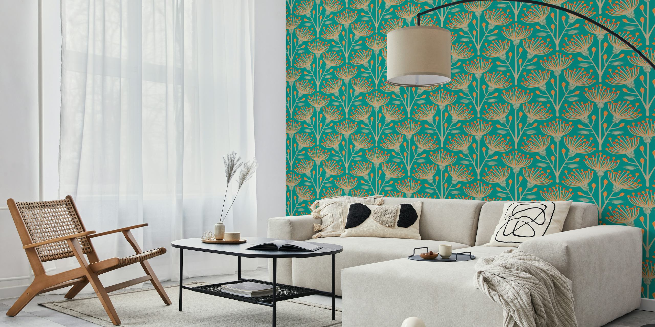 Eucalyptus Floral Botanical wallpaper displayed in a room