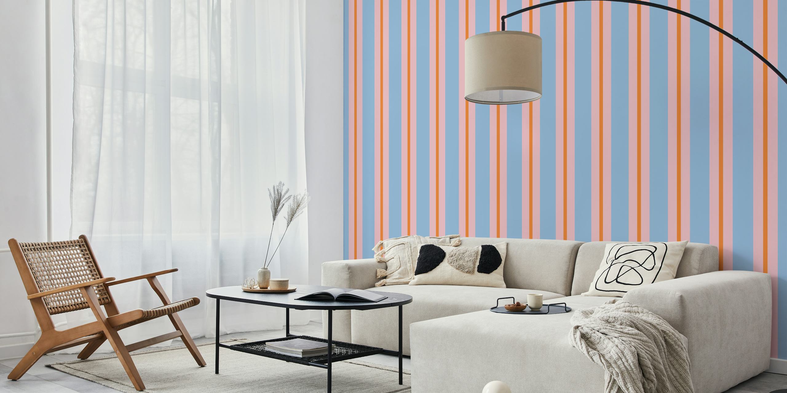 Stripes in Stripes Pastel Blue Pink Orange ταπετσαρία σε ένα δωμάτιο