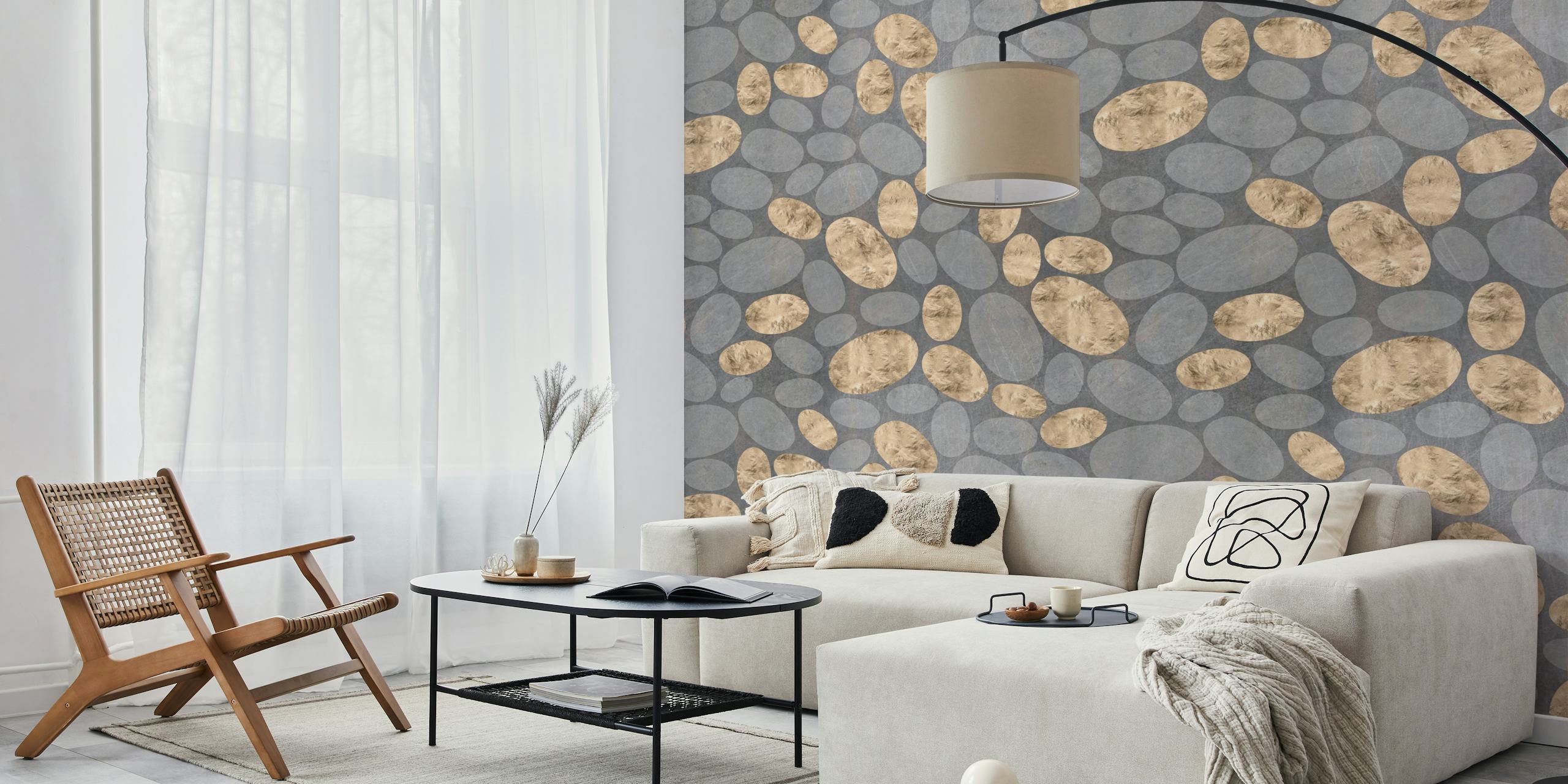 Abstract Stones in Gold & Grey wallpaper in room
