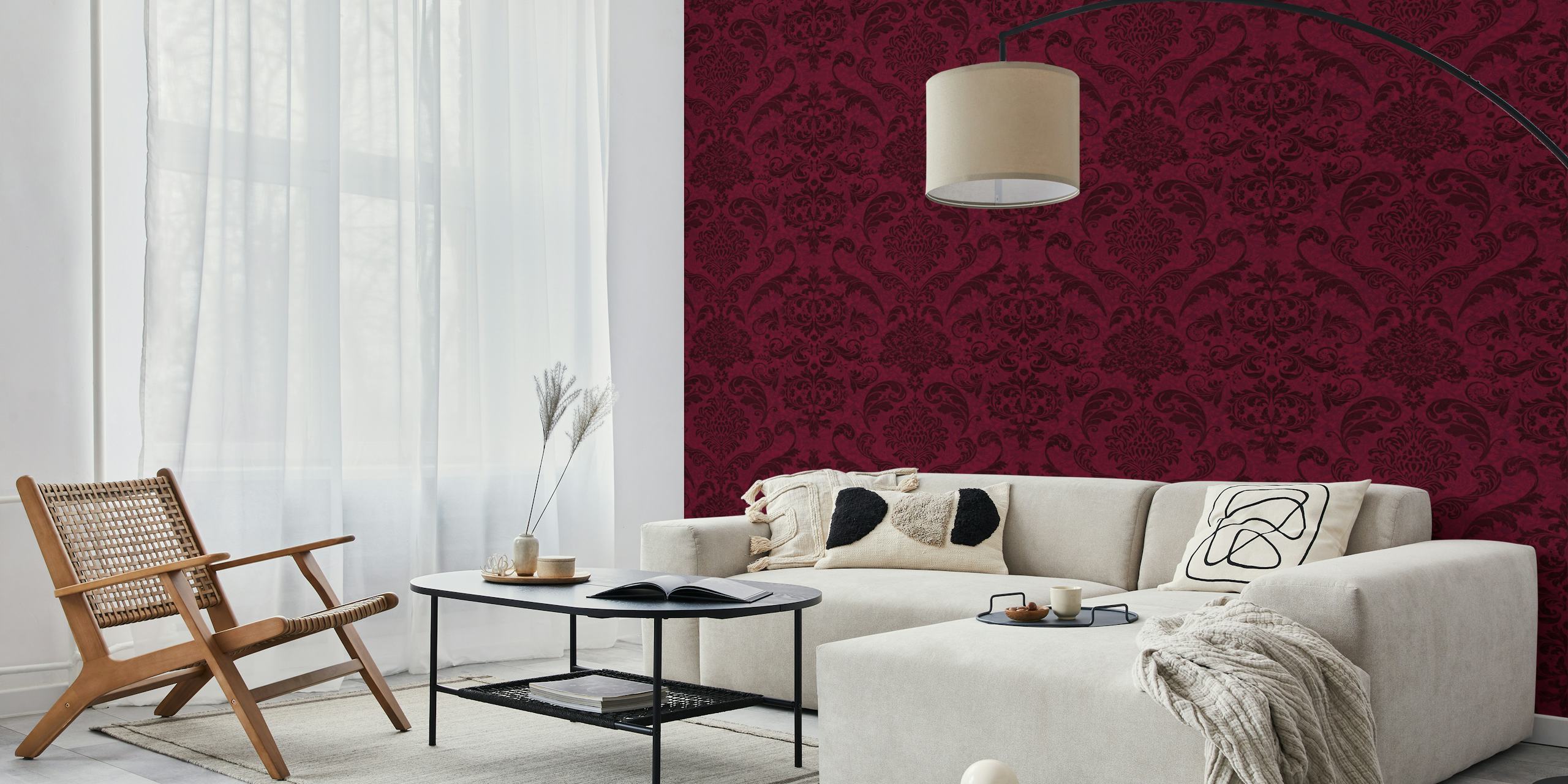 Burgundy crimson damask wallpaper