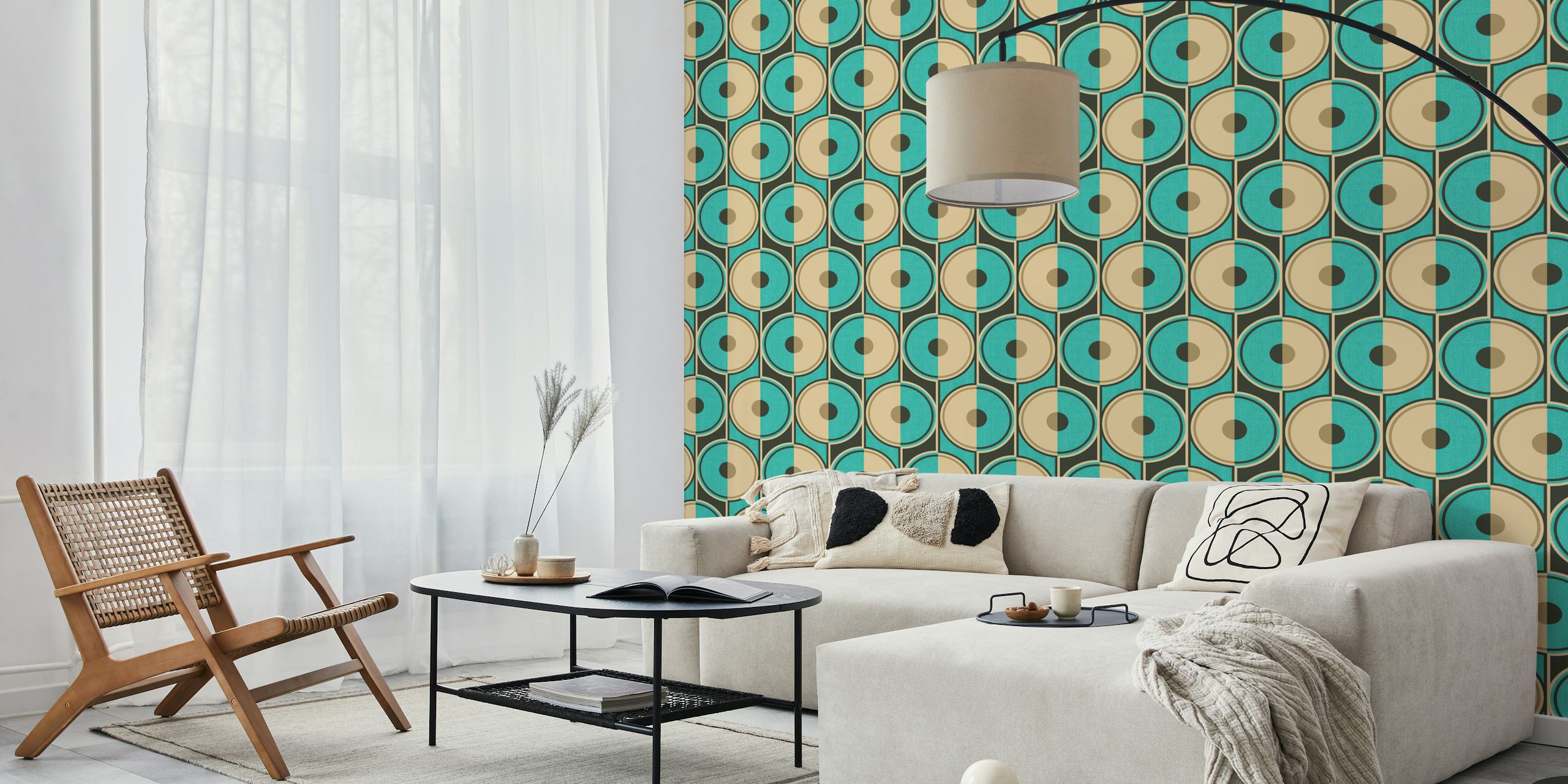 Small retro circles teal tapeta u sobi