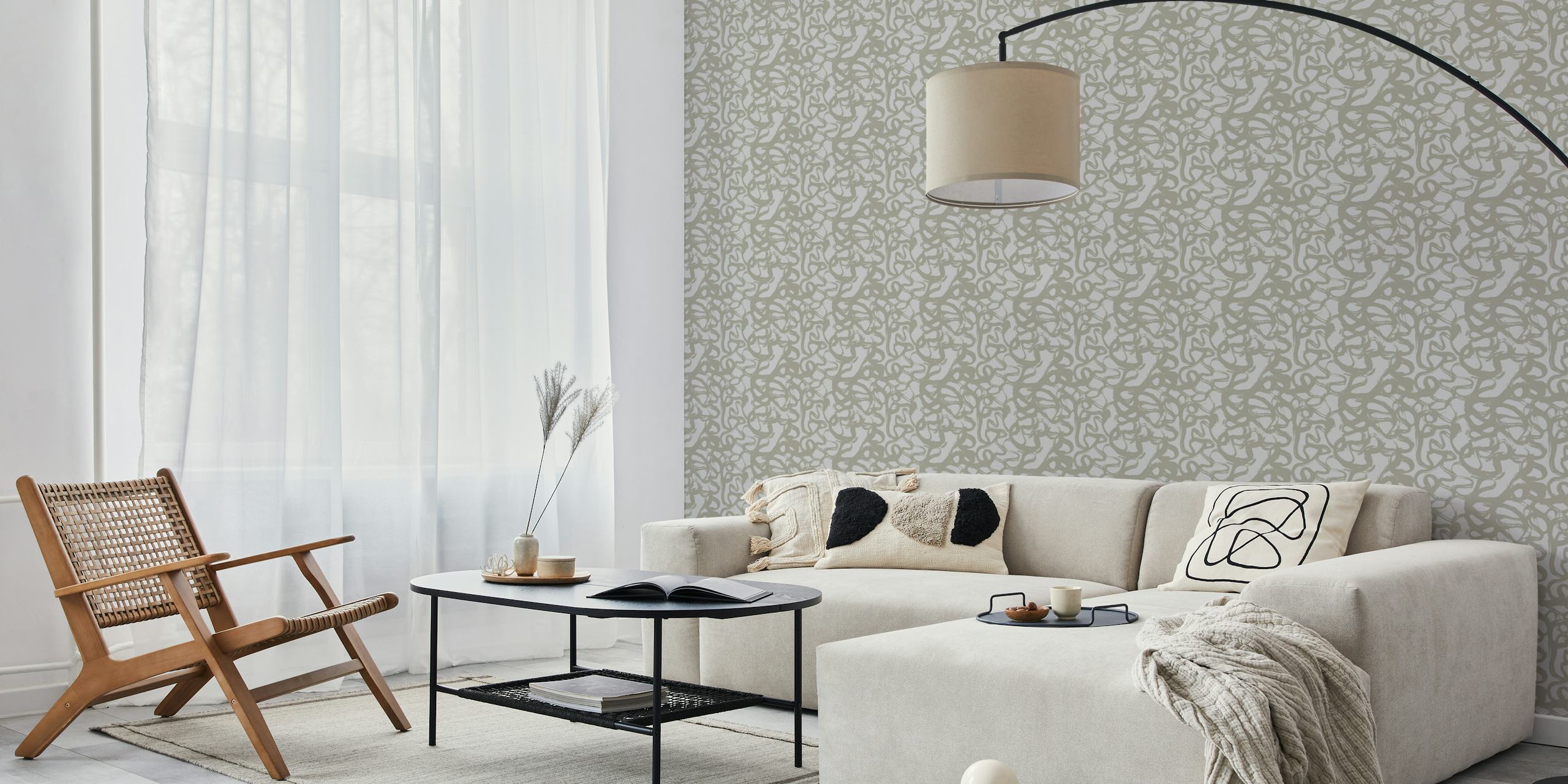 Beige brush strokes wallpaper huoneessa
