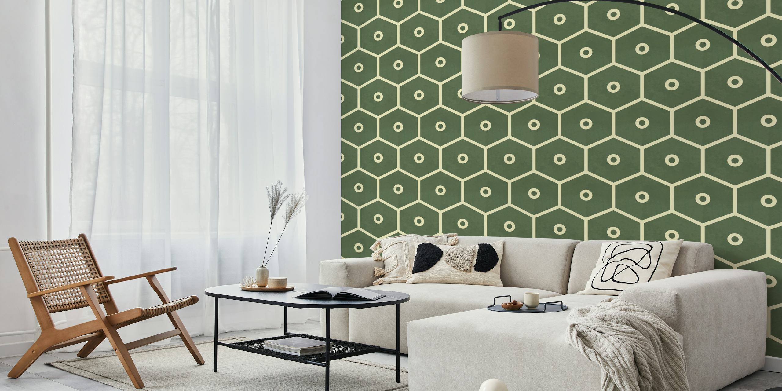 Tiles Honeycomb Jade Ivory tapet i et rom