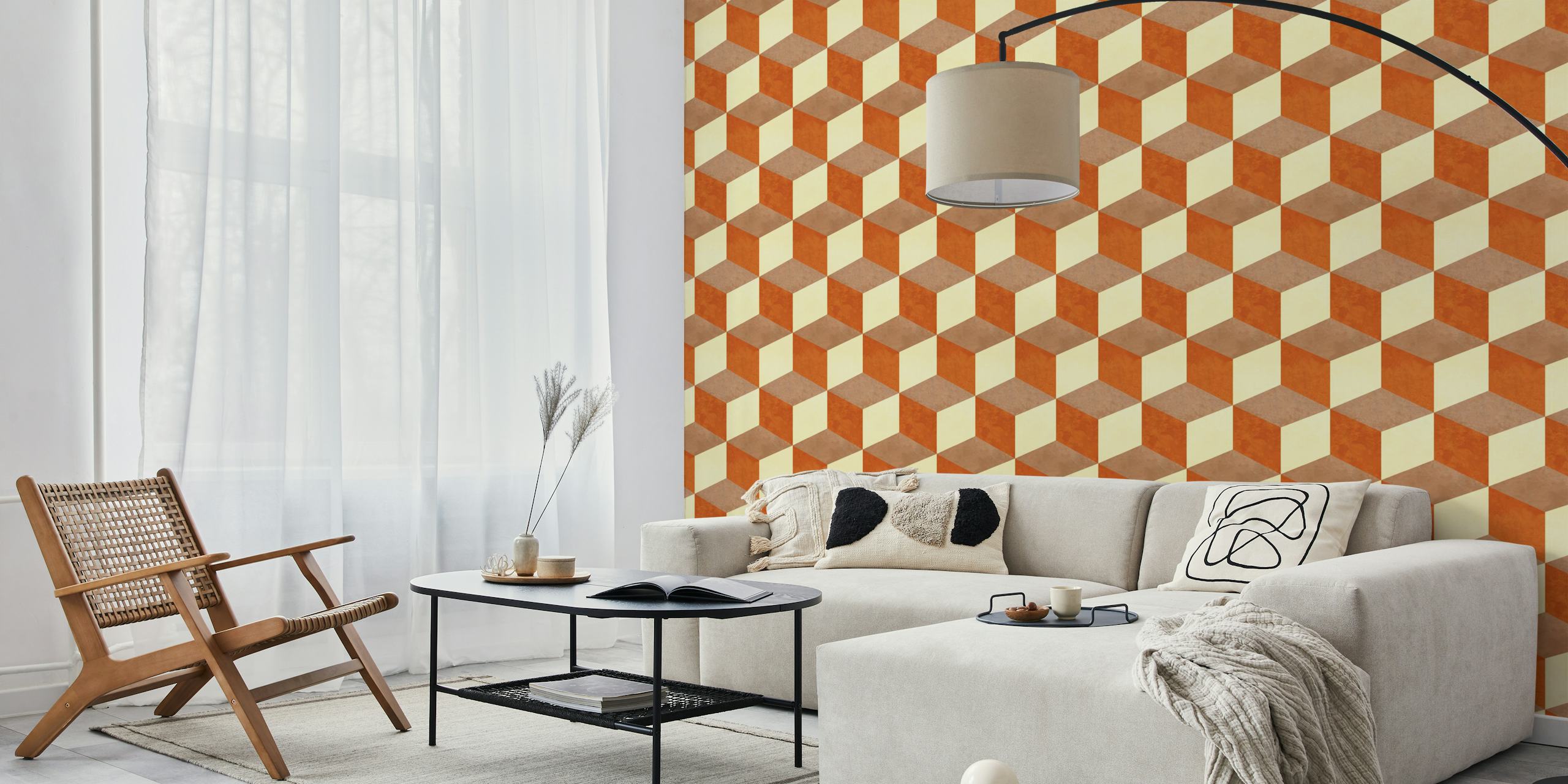 Cubes - Copper Vintage Boho wallpaper in a room
