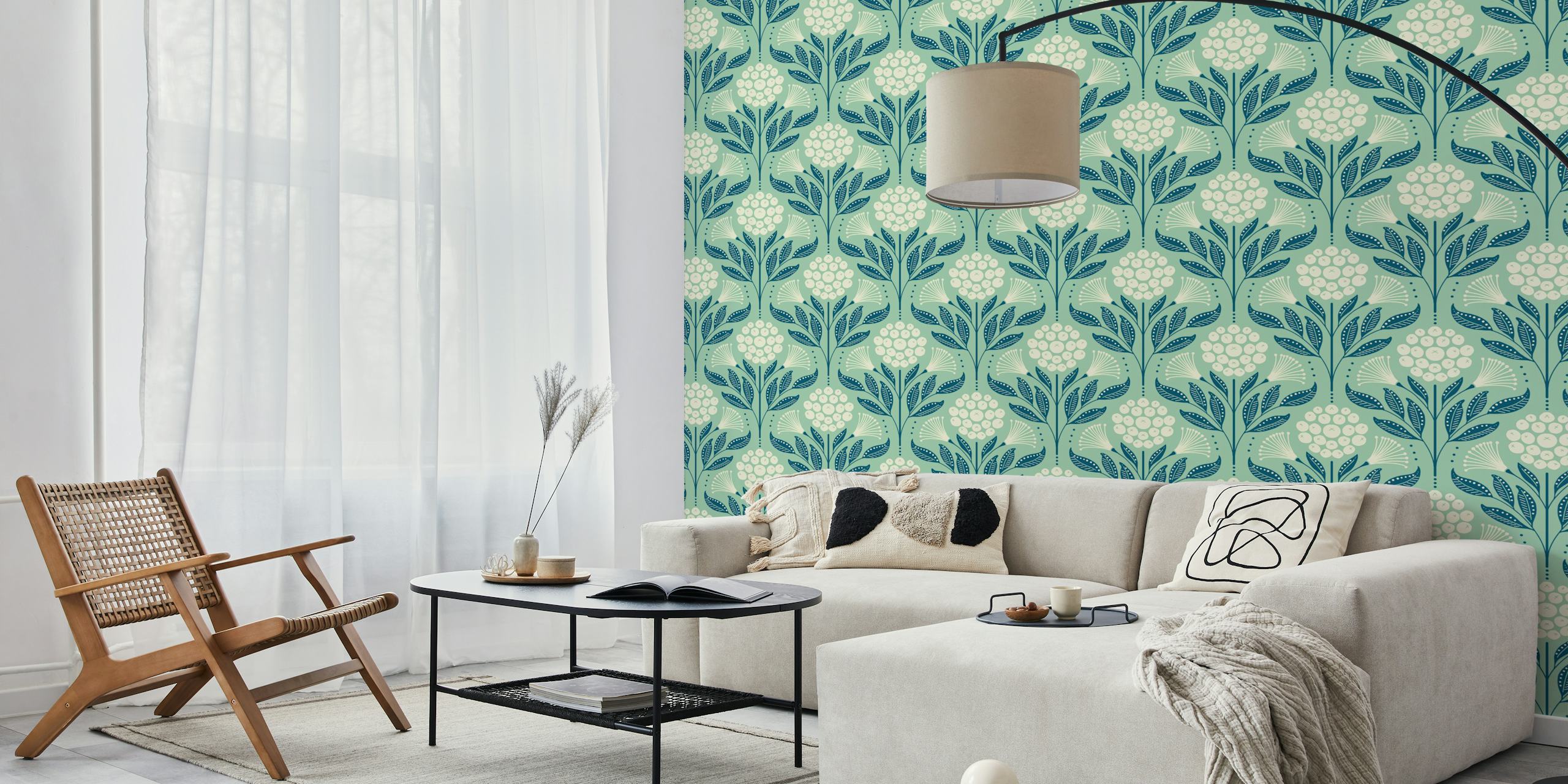 Botanical Bliss Damask wallpaper in a room