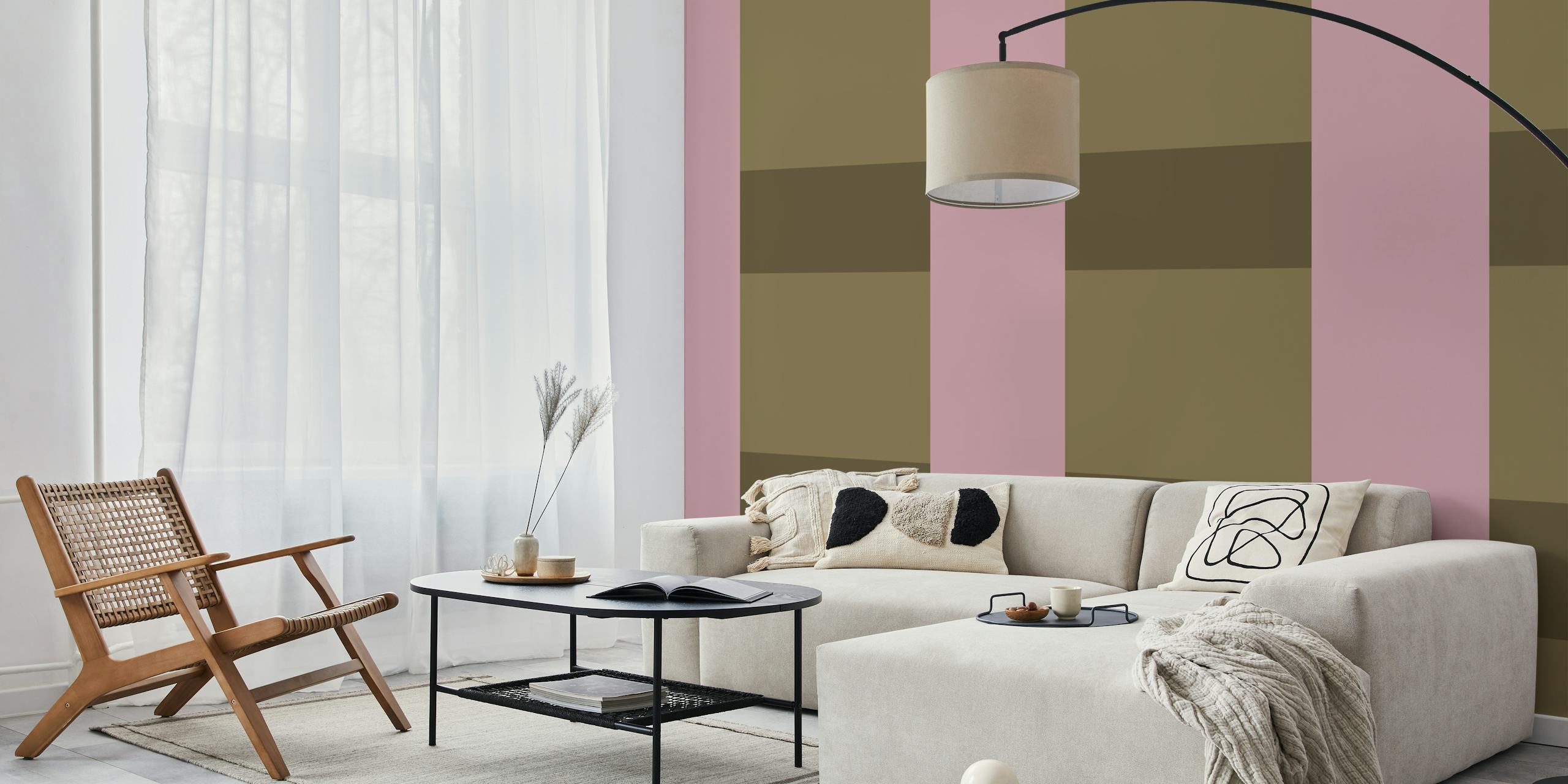 Blush pink and brown geometric pattern wallpaper