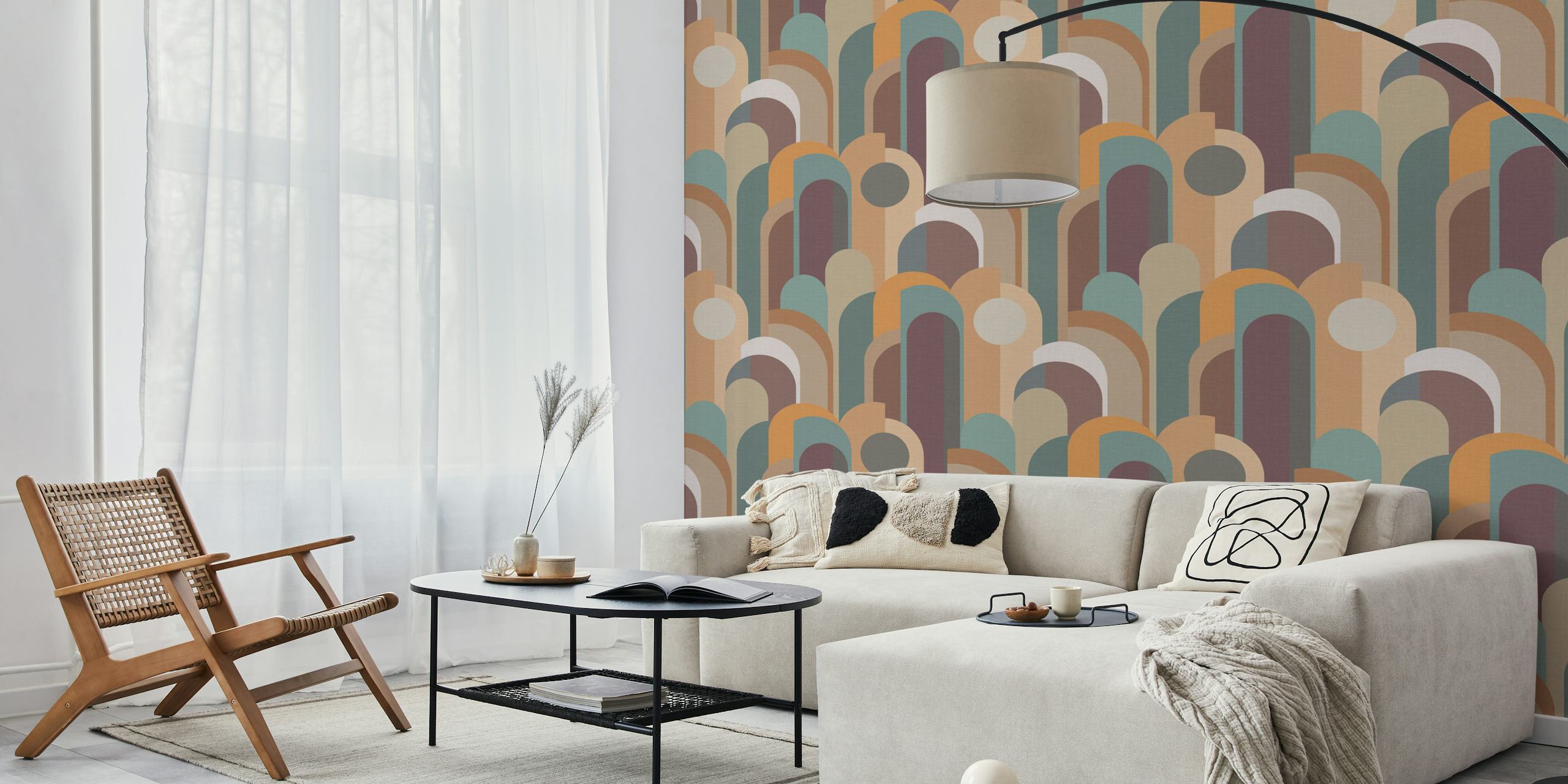 Abstract Geo Pattern Aqua Orange Beige wallpaper