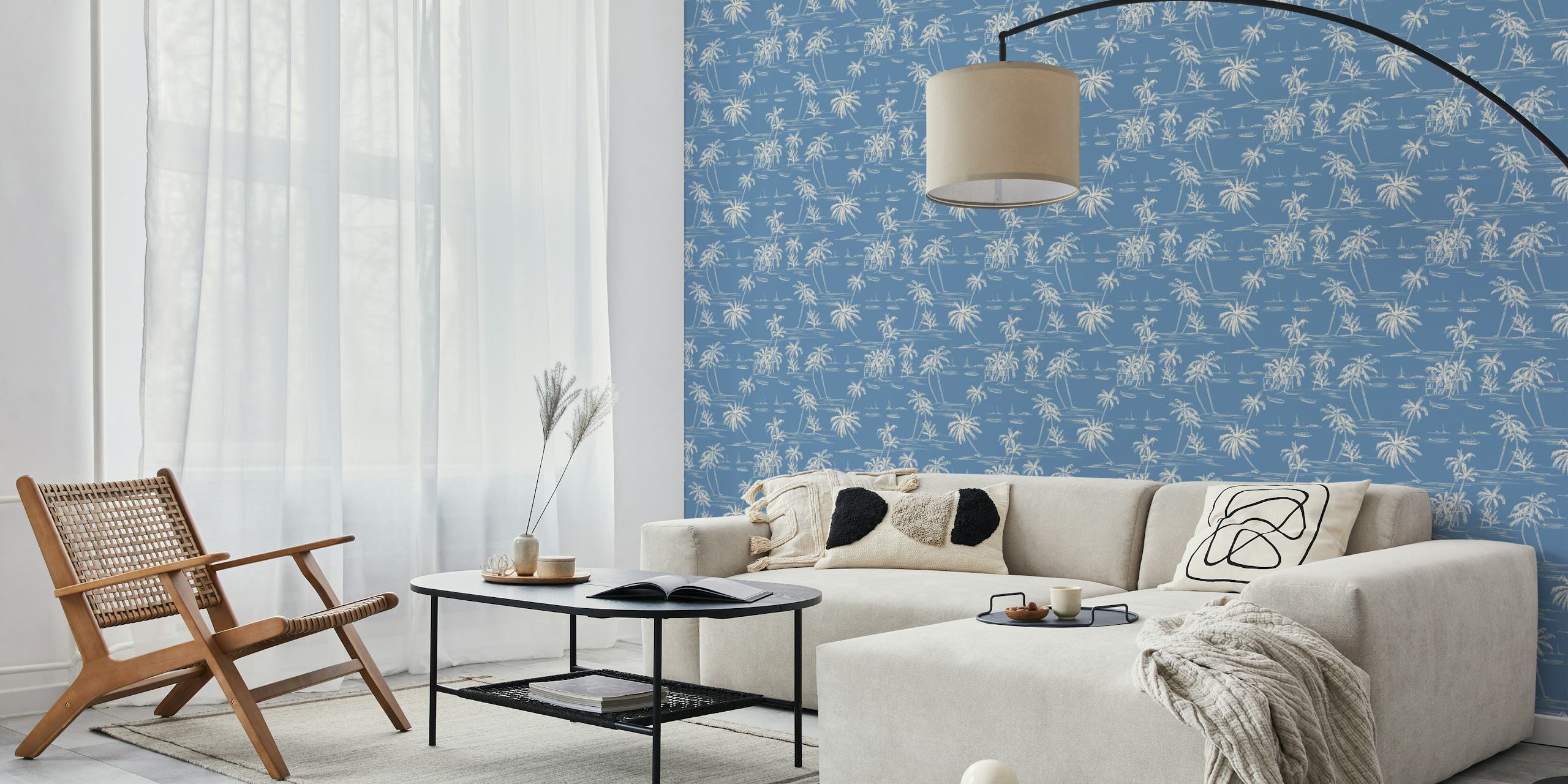 Blue beach landscape wallpaper in a room