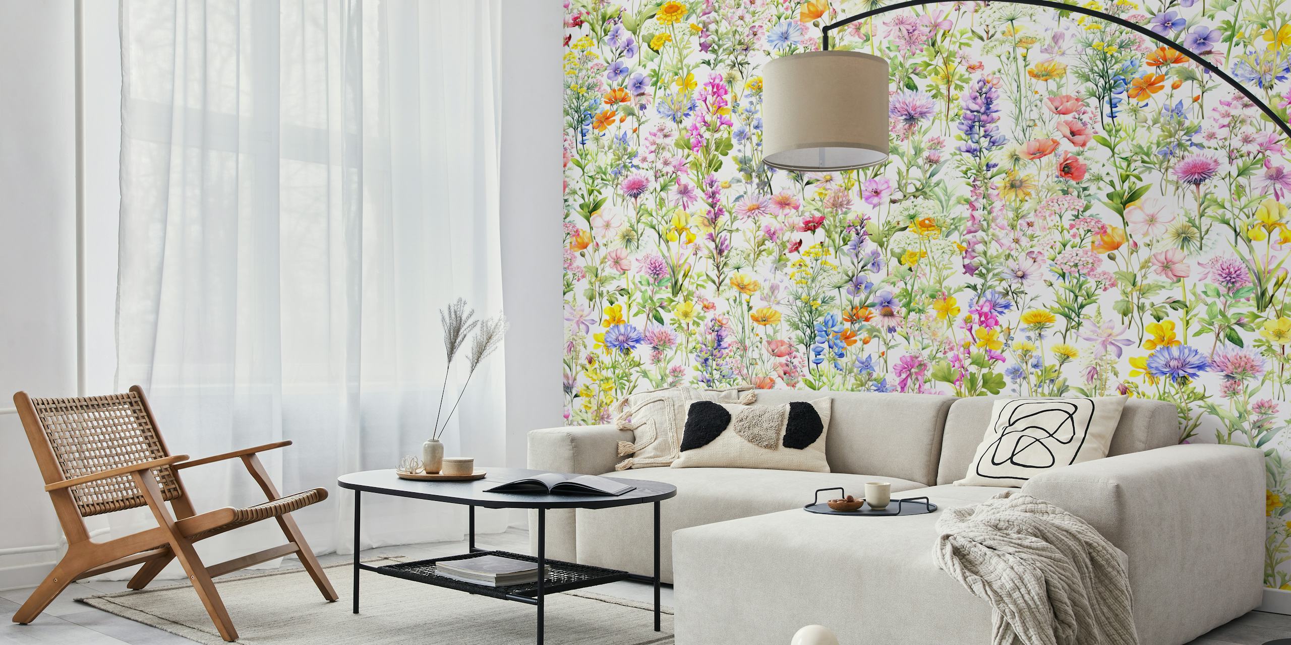 Vibrant wildflower wallpaper in a room