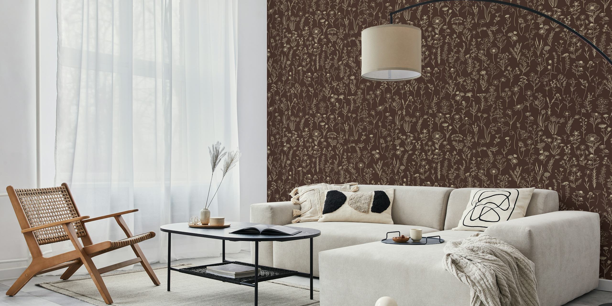 Wildflowers drawing pattern wallpaper in a room