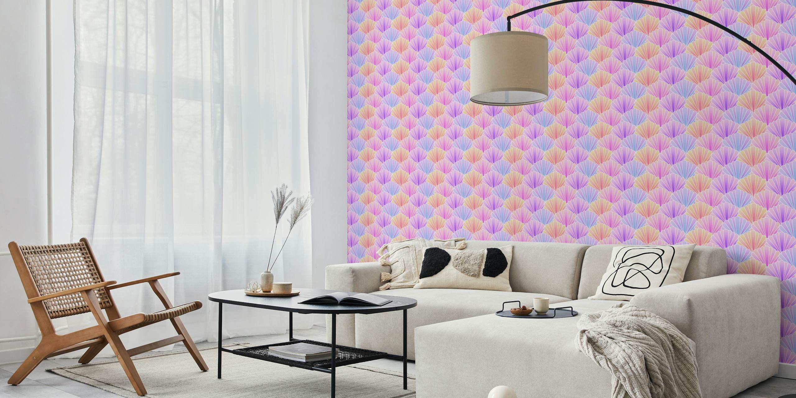 Mermaid rainbow scallop wallpaper in room