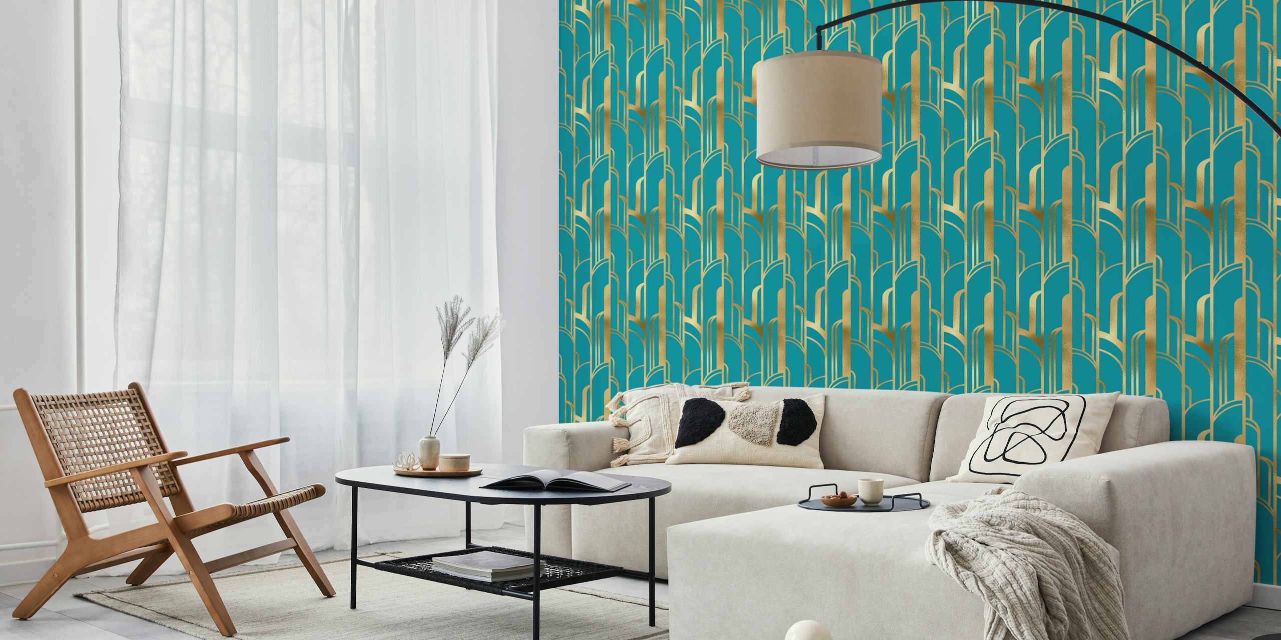 Art Deco gold and teal wallpaper design