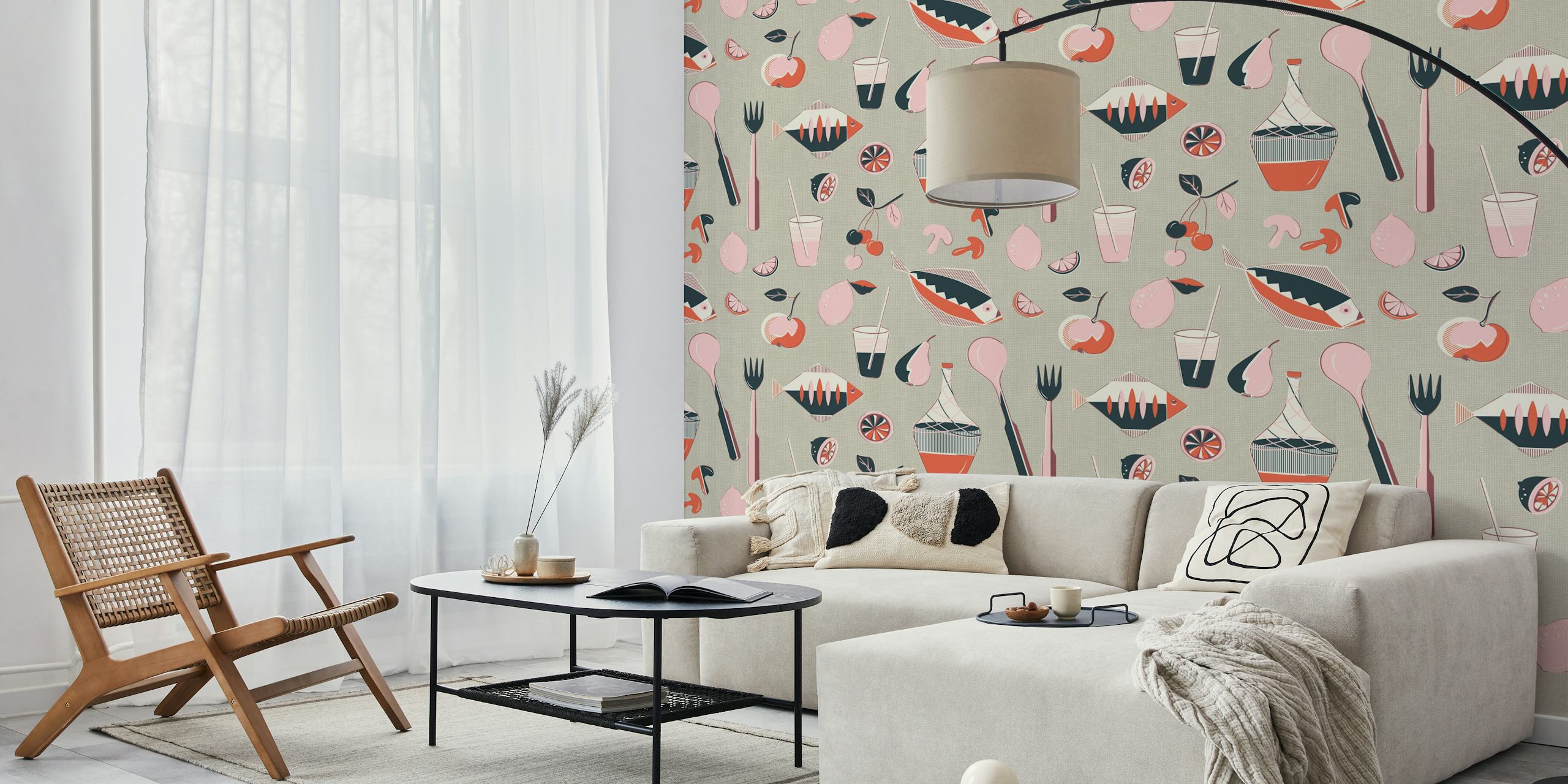 Papel pintado Mid Century Picnic en una habitación