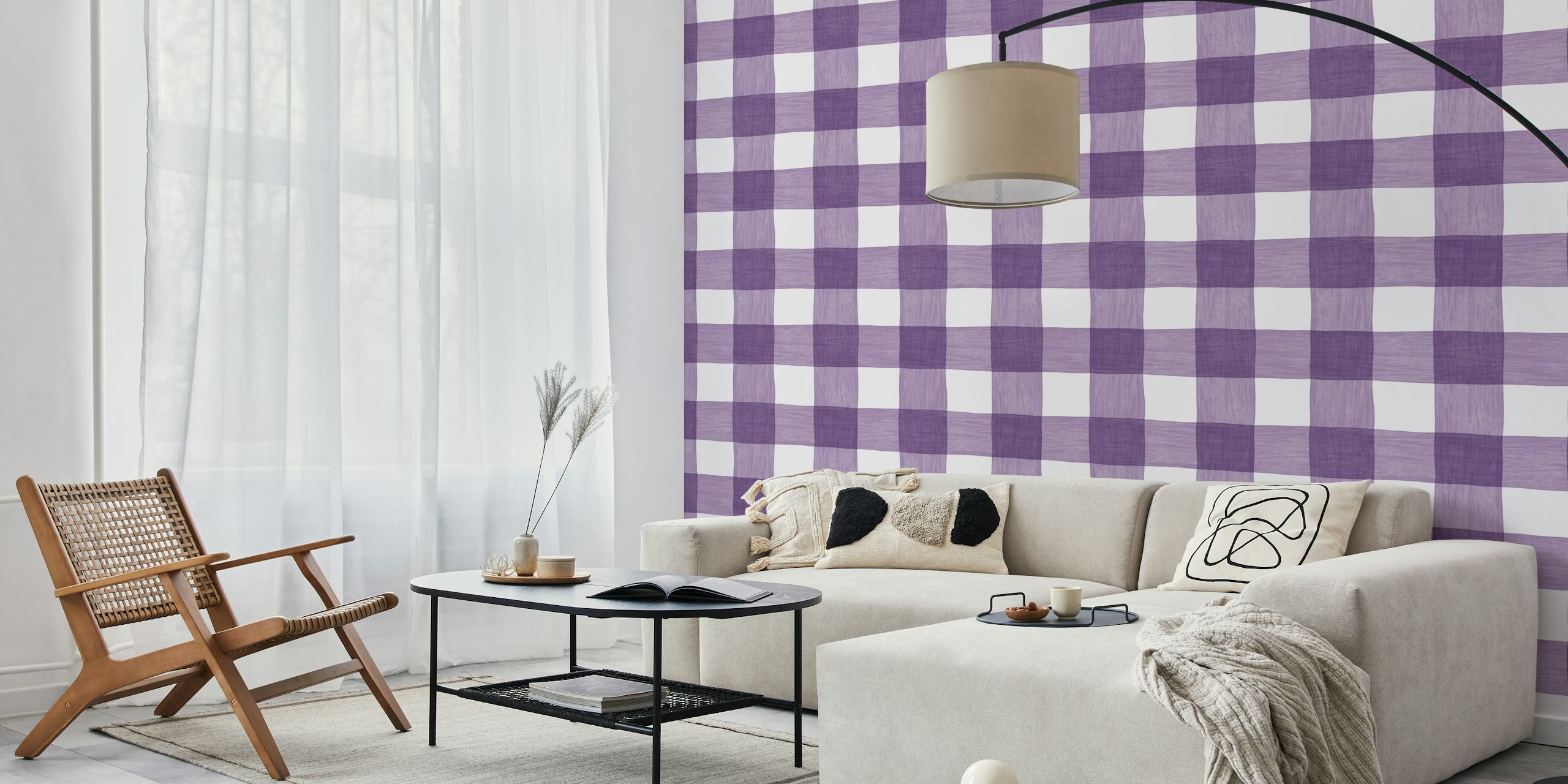 Hand Painted Gingham in Purple Checkerboard v místnosti