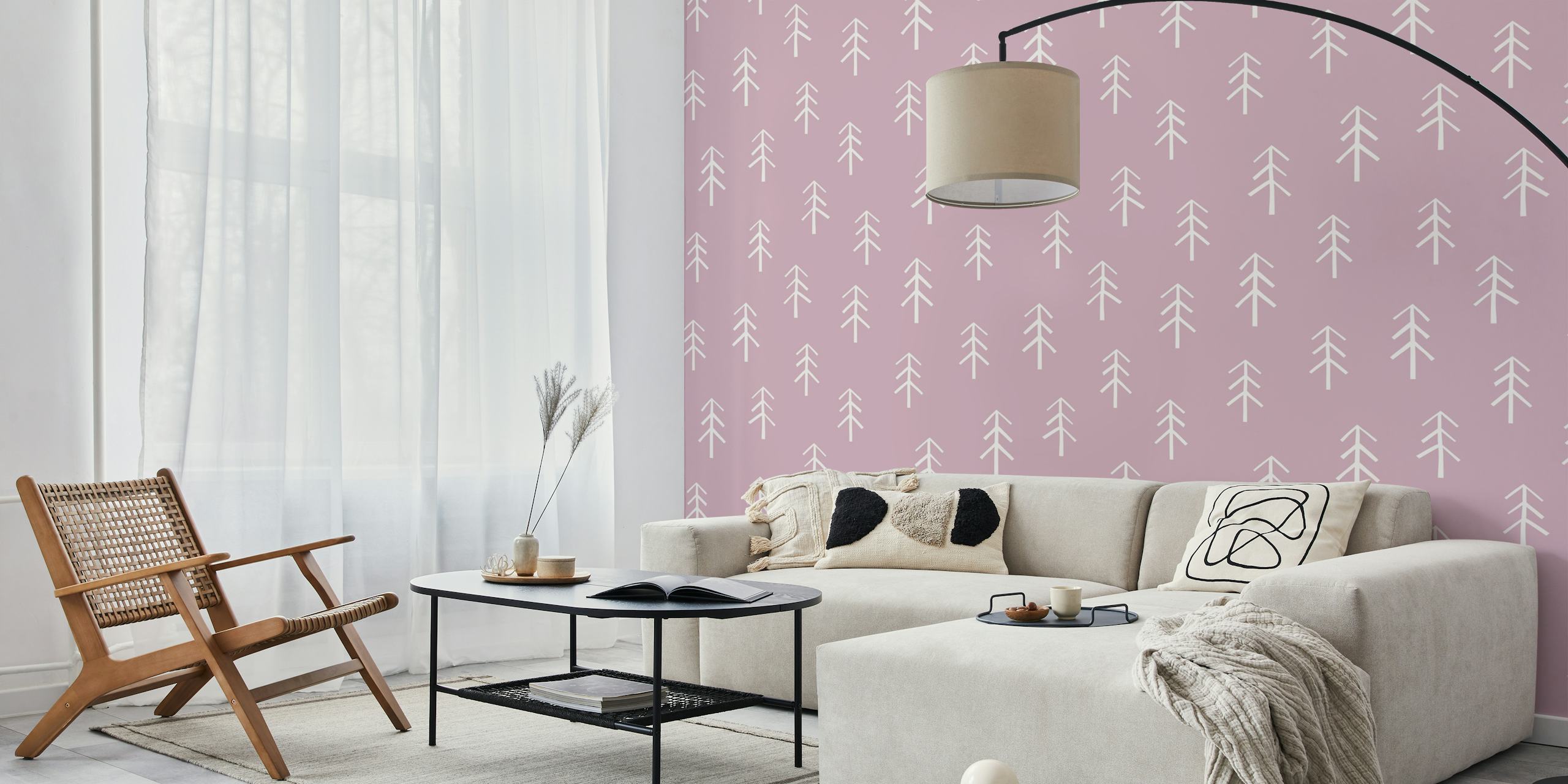 Forest moody pink træ mønster tapet