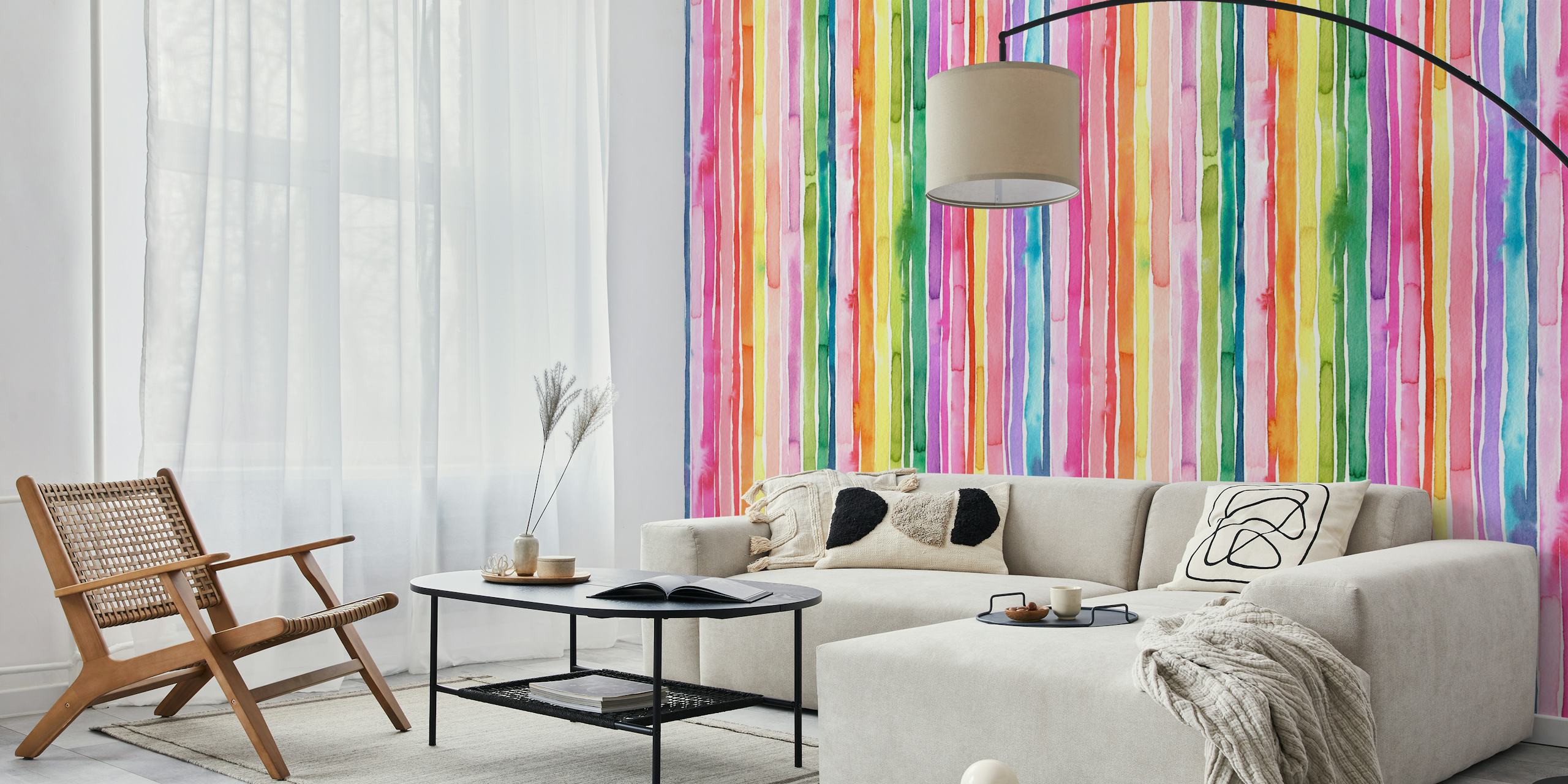 Papel De Parede Colorful Watercolor Vertical Stripes Colorido