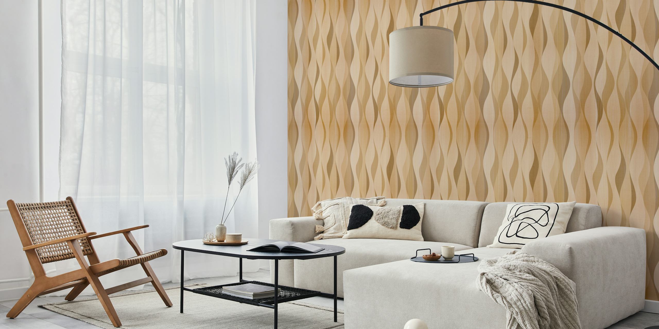 Papel De Parede Earthy Waves Em Uma Ambientação De Sala