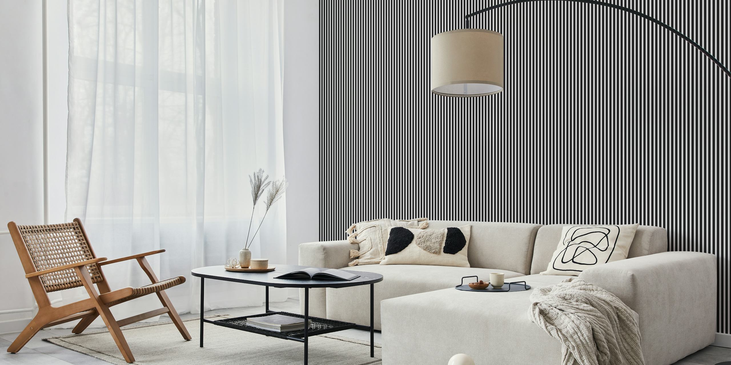 Black and white vertical stripes wallpaper