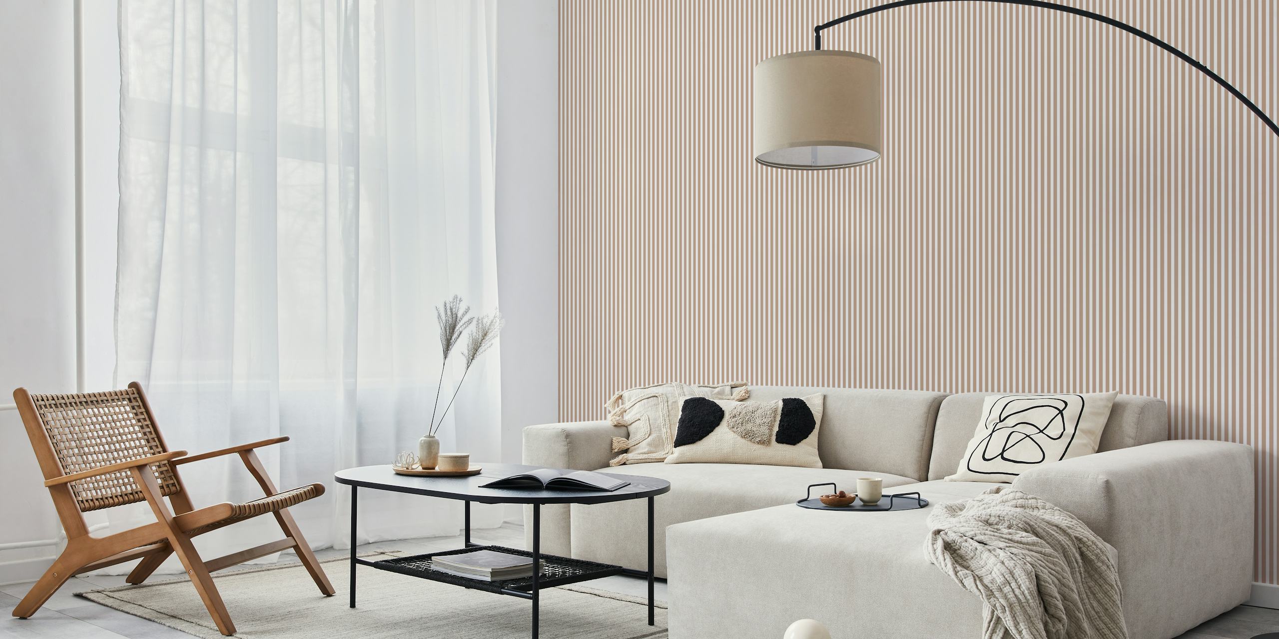 Thin brown stripes on a light background wallpaper