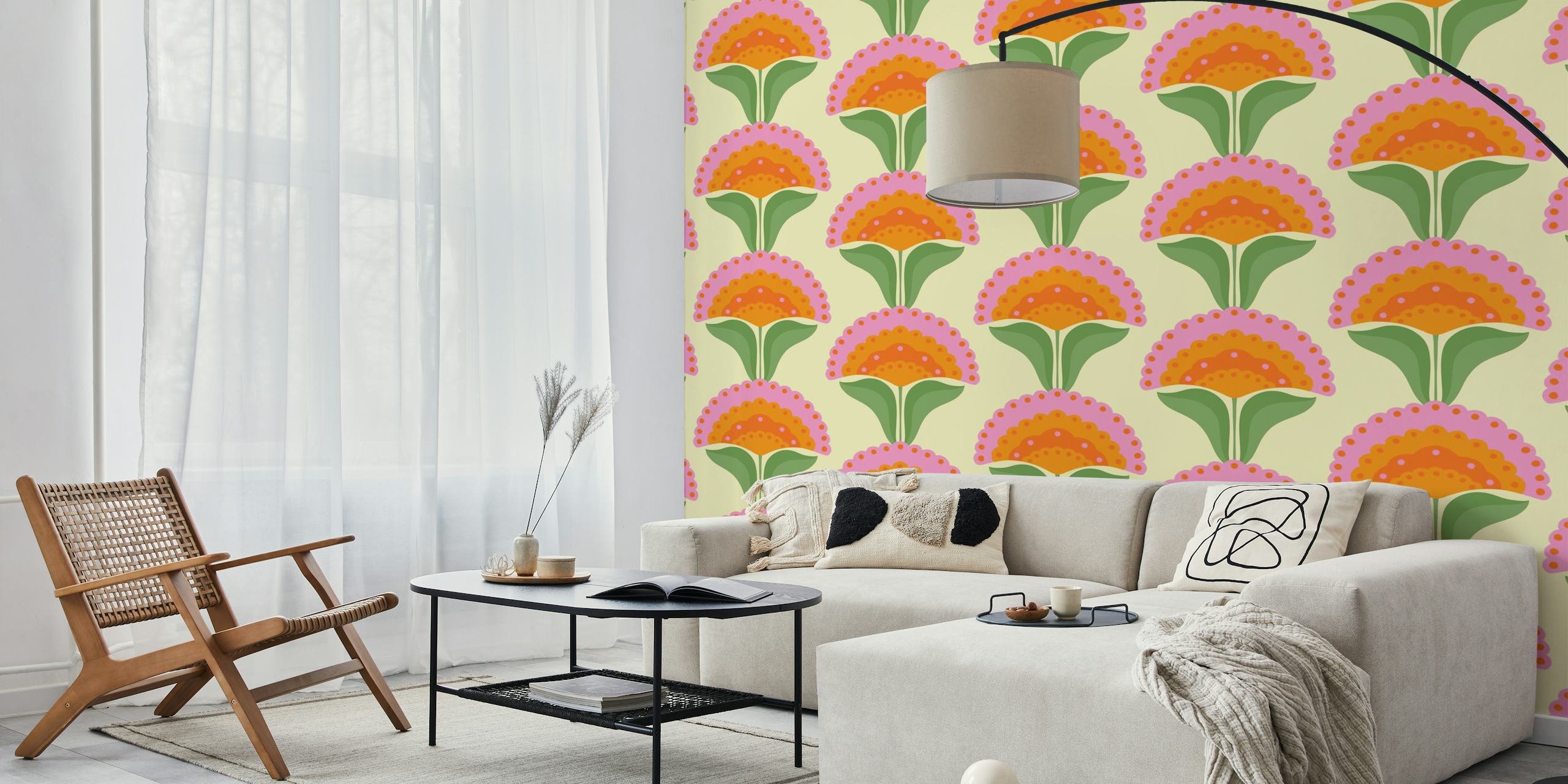 Sixties retro flowers tapet i et rum