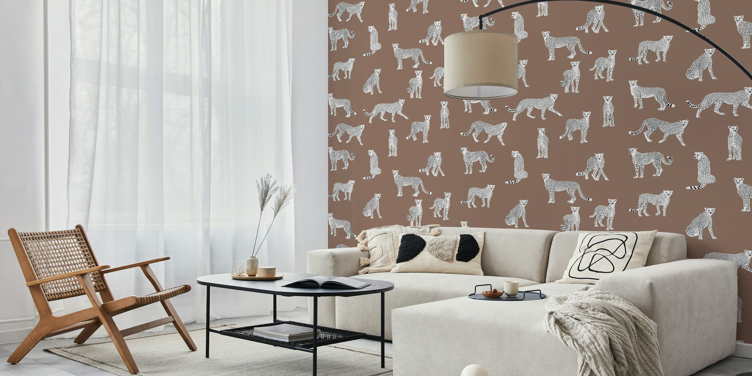 White cheetah wallpaper displayed in a room
