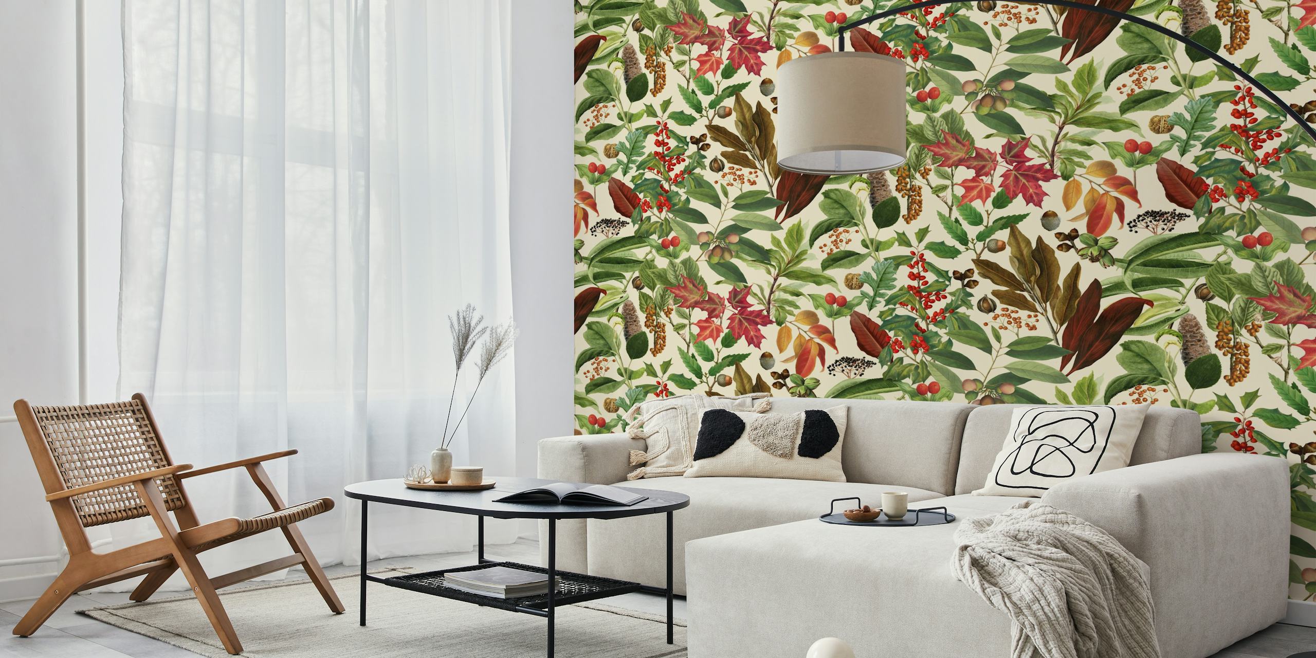 Colorful autumn leaves and botanical patterns wallpaper