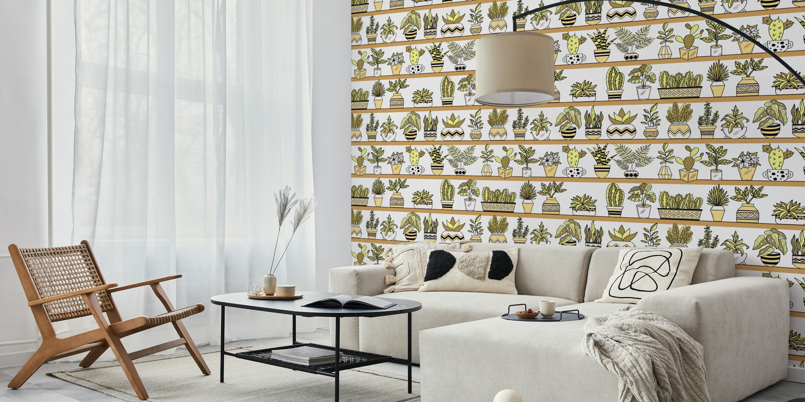 Wallpaper design with shelves and potted plants