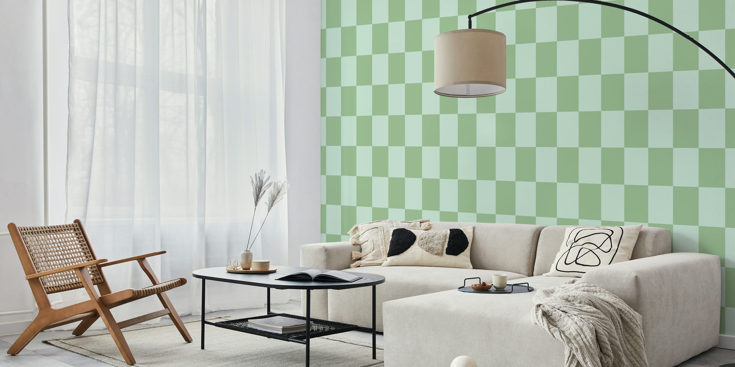 Vintage Green and Mint Green papel tapiz rectangular en una habitación