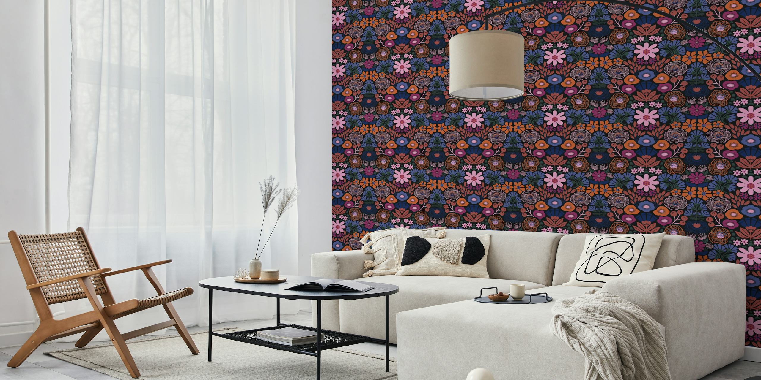 Modern Folk Art Damask tapetdesign