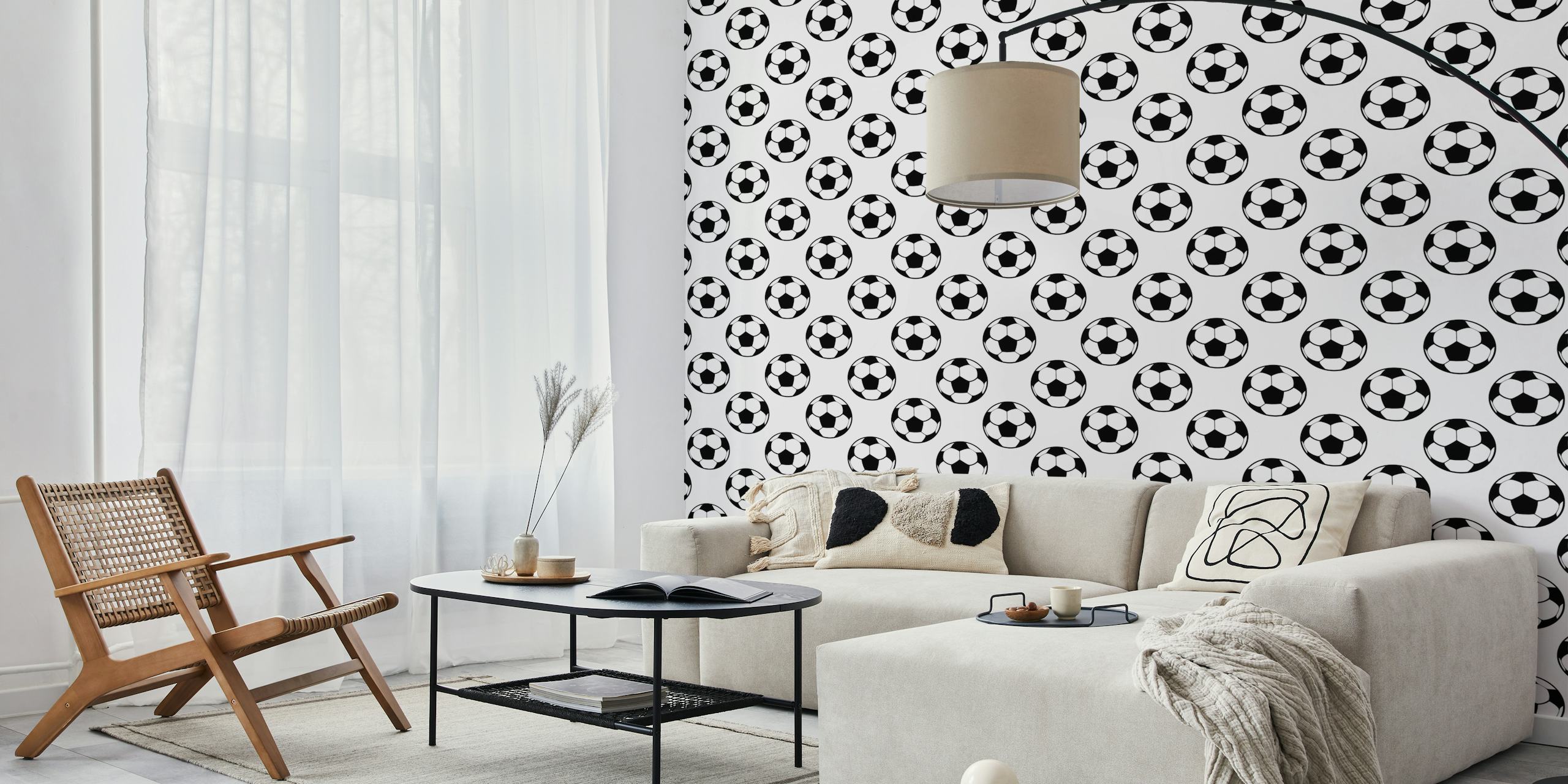 Motif de ballons de football noir et blanc wallpaper