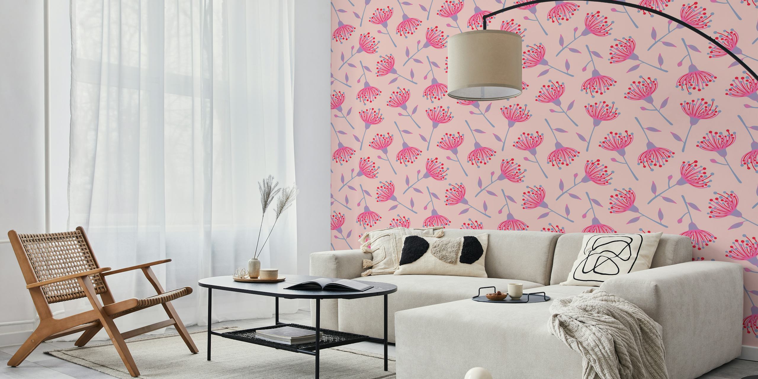 Eucalyptus Tossed Floral Wallpaper in a room