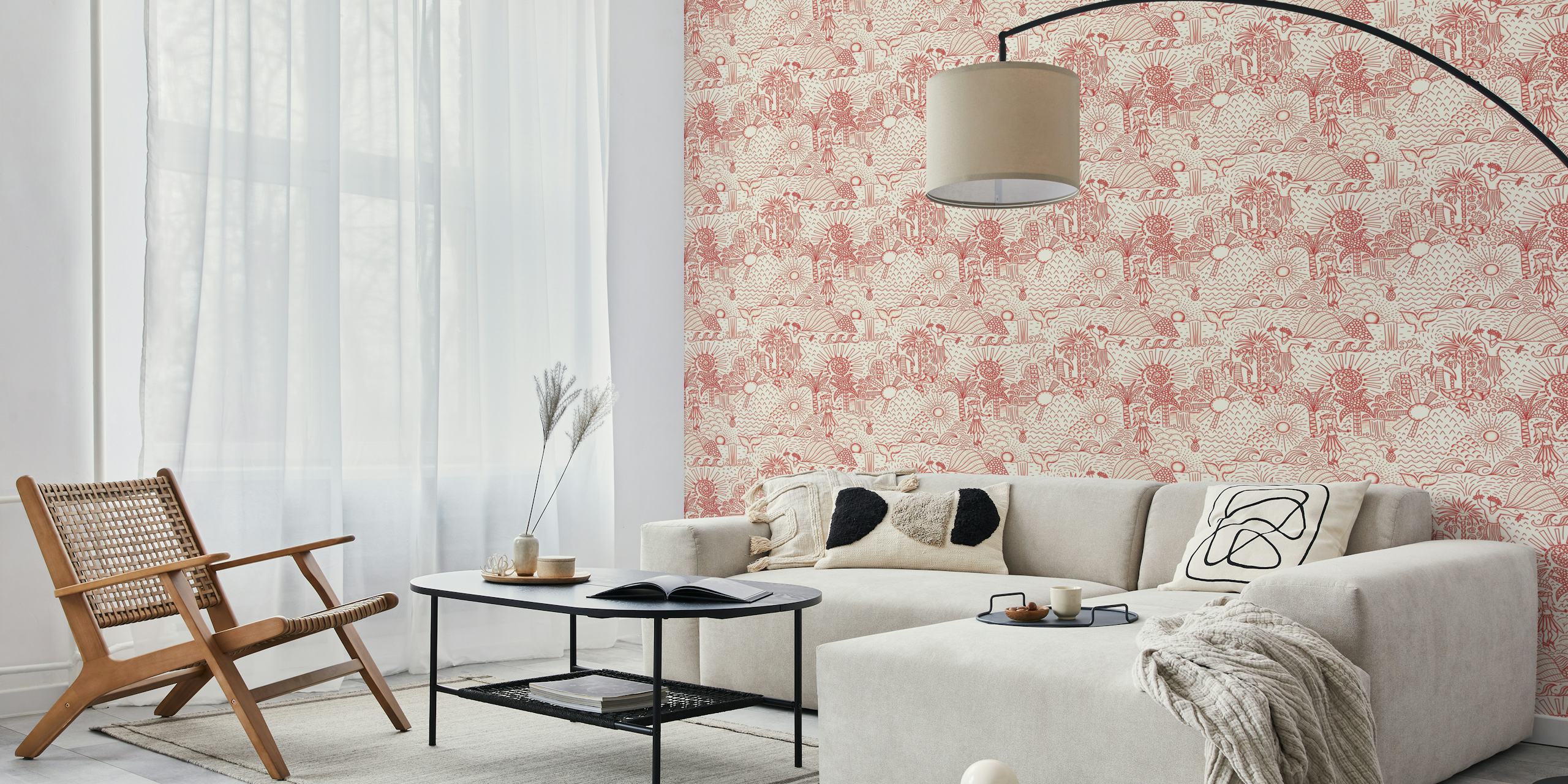 Papel tapiz Hawaiian Toile Polynesian Hula en una habitación