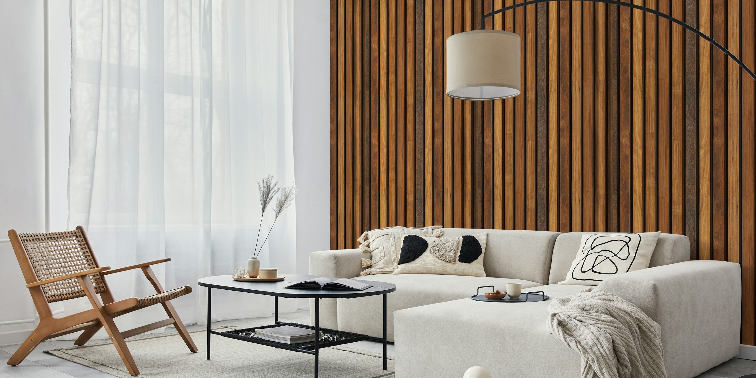 Natural wood stripes in various brown tones wallpaper