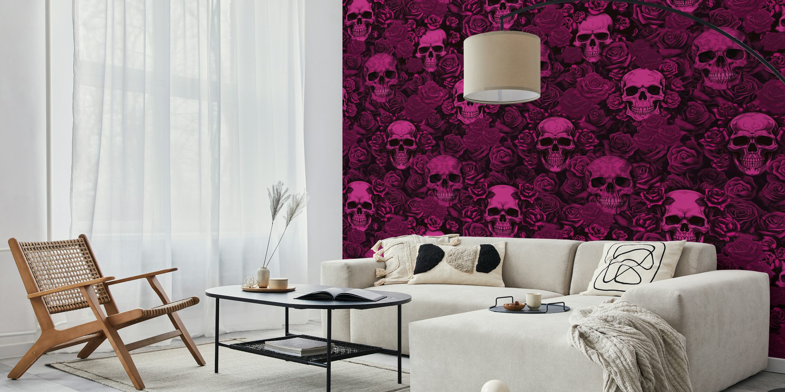 Goth skulls and pink roses pattern wallpaper