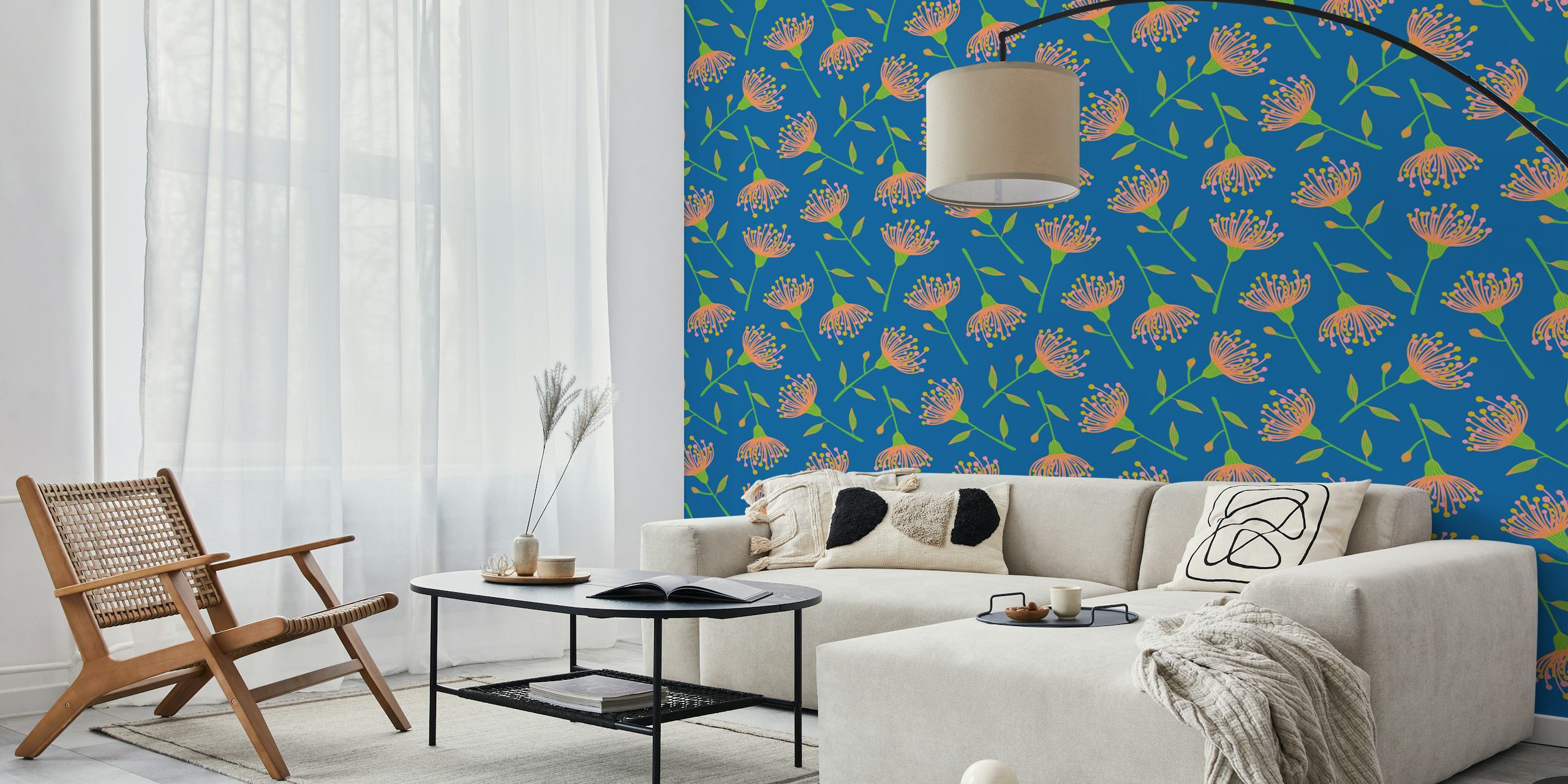 Eucalyptus Tossed Floral Wallpaper in room setting