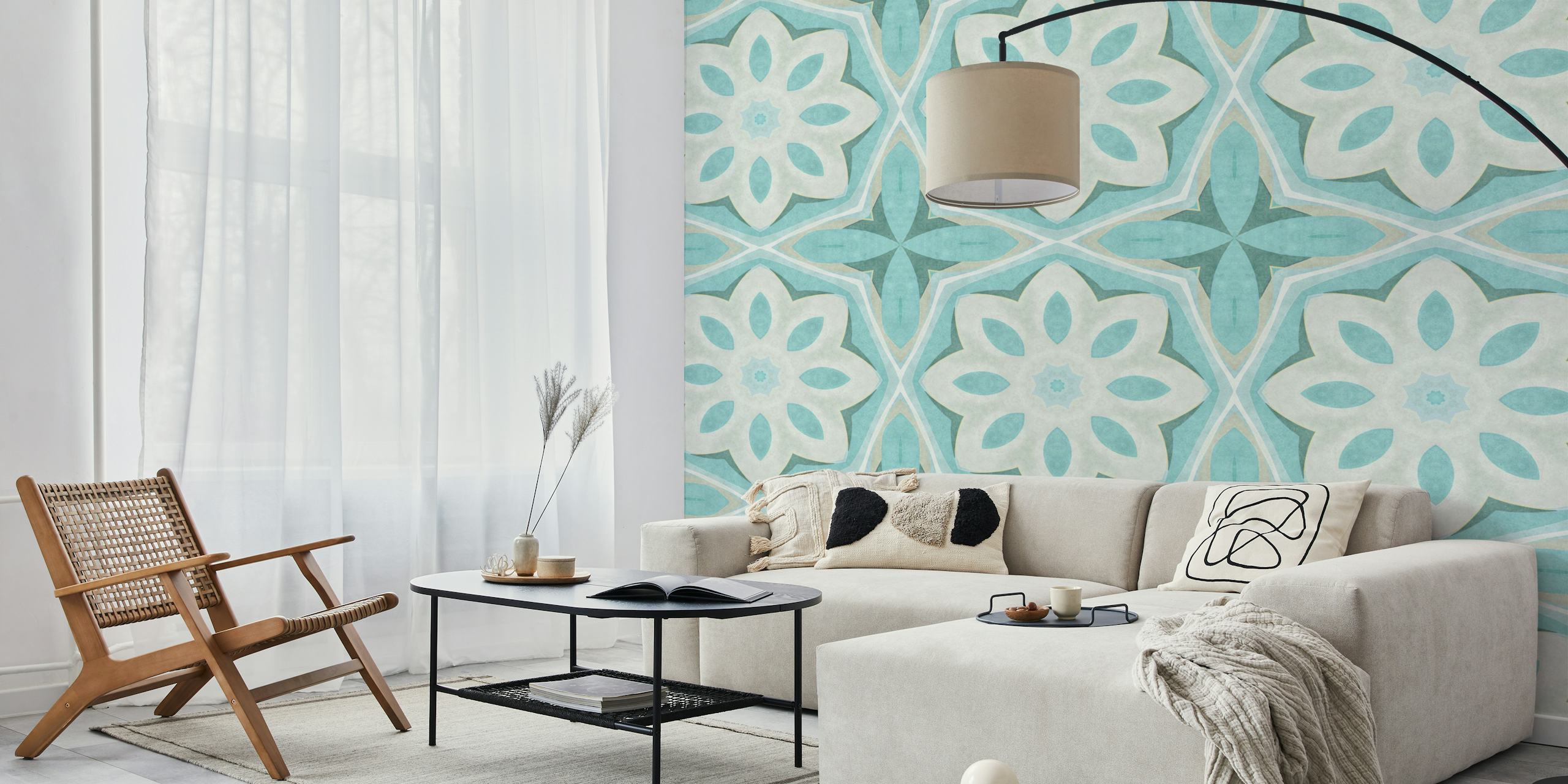 Retro chic tile design in teal and turquoise