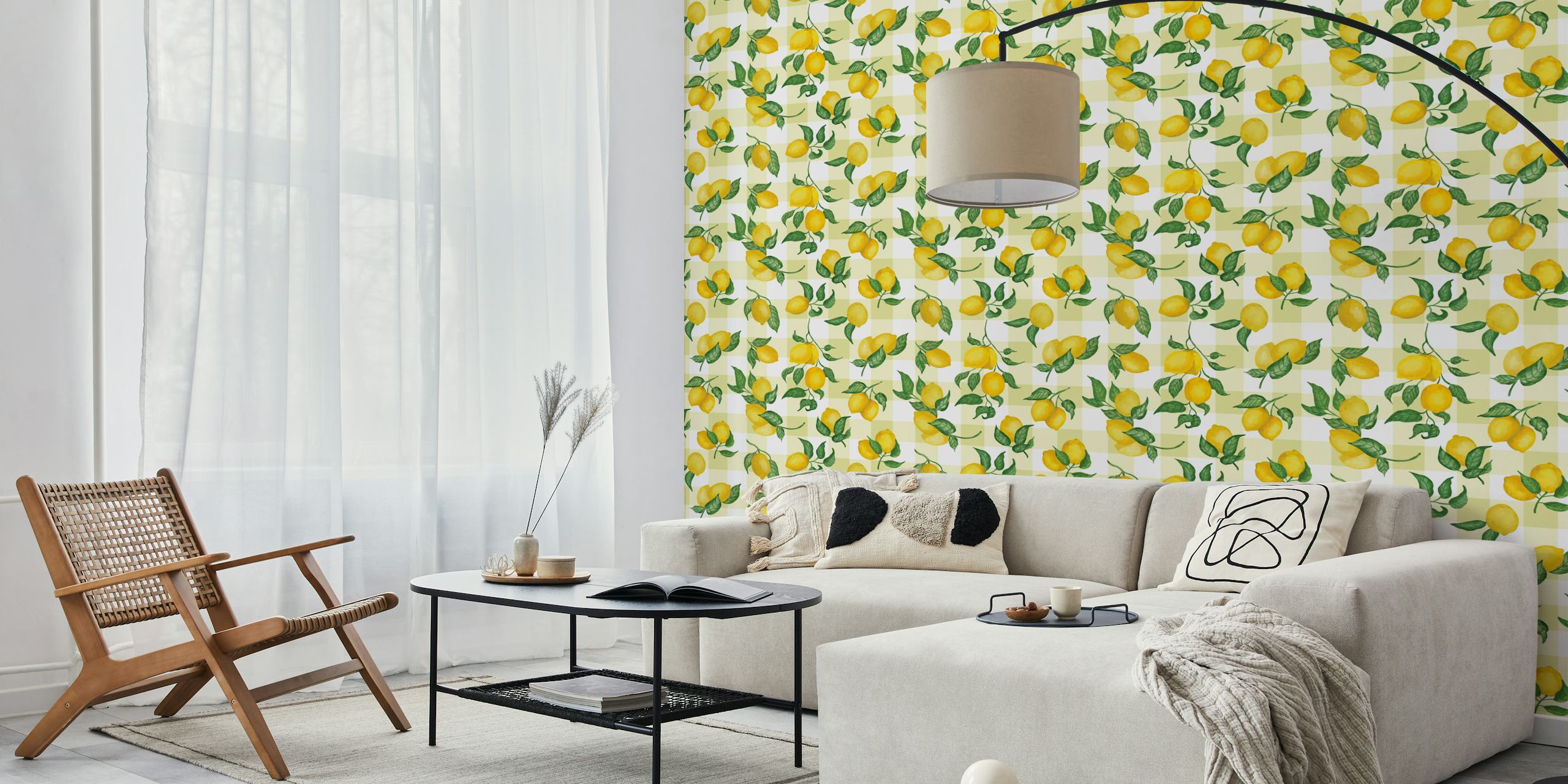 Lemons Gouache behang in een kamer