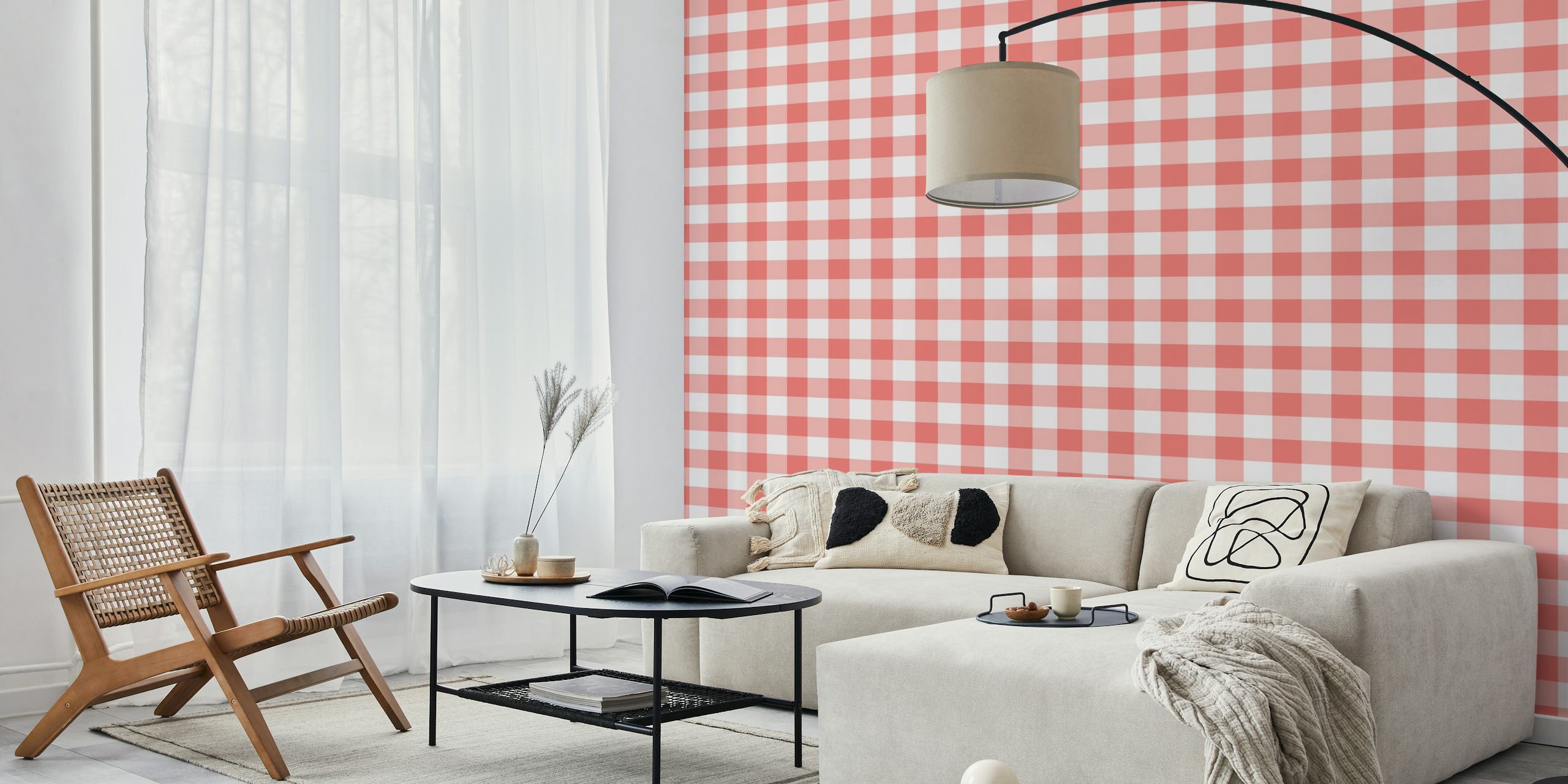 Gingham 6 Pastel Grepfruit wallpaper in a room